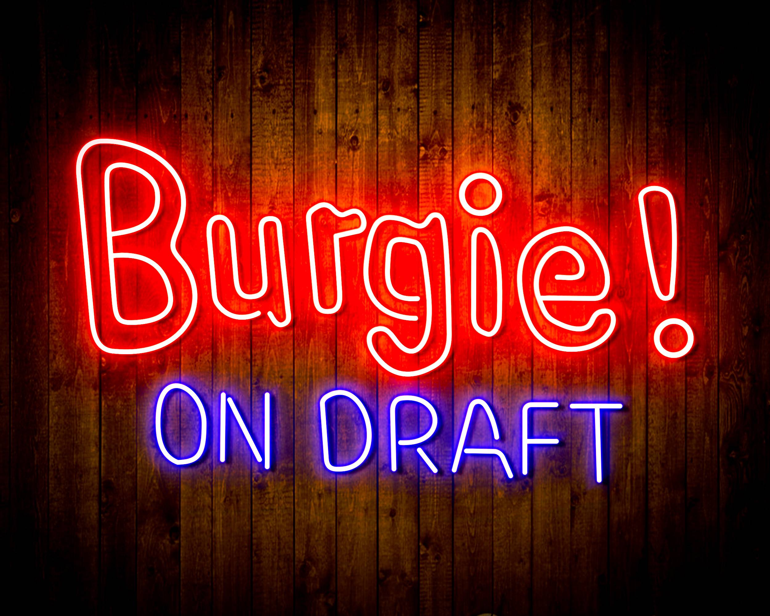 Burgie! On Draft Bar Neon LED Sign