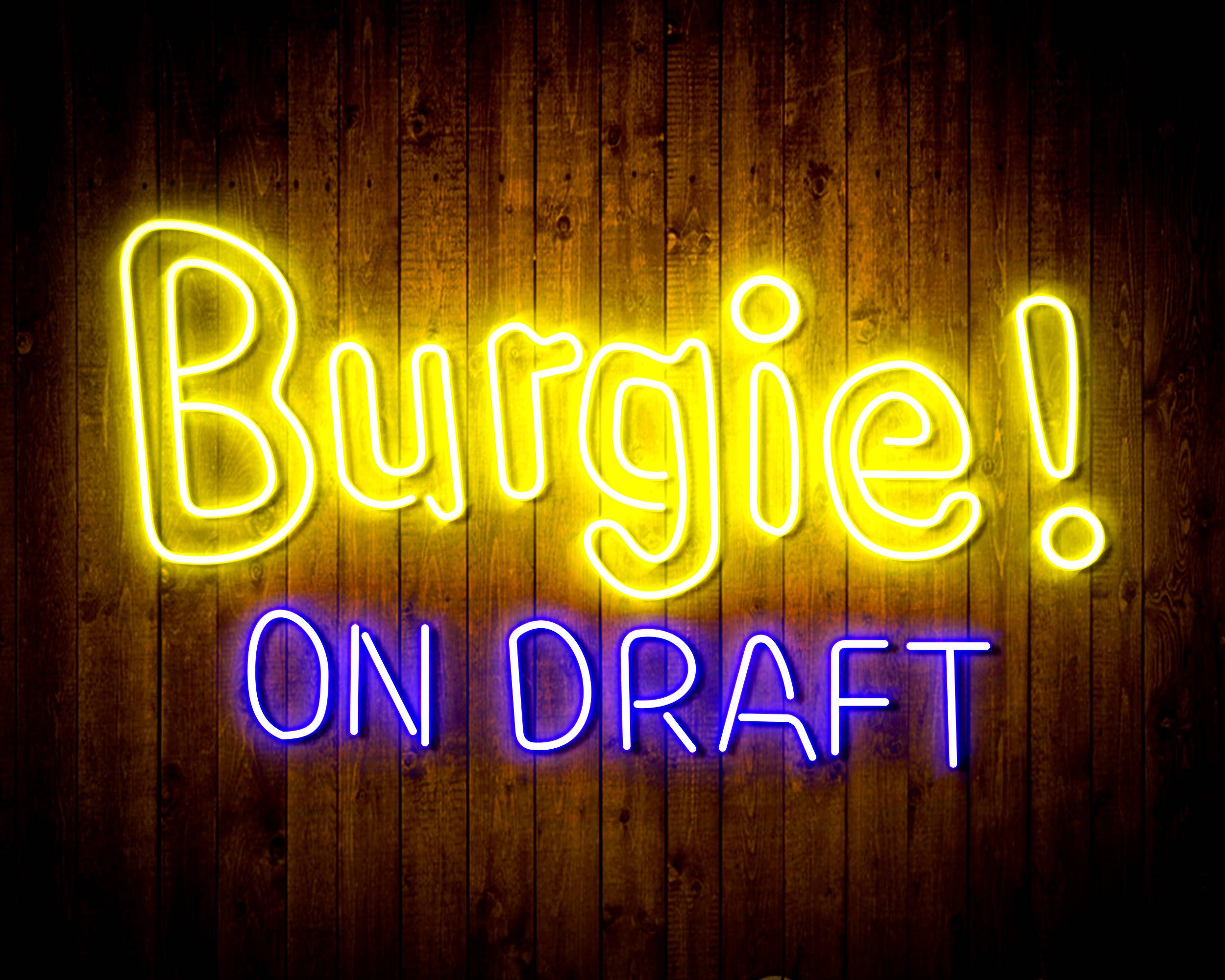 Burgie! On Draft Bar Neon LED Sign