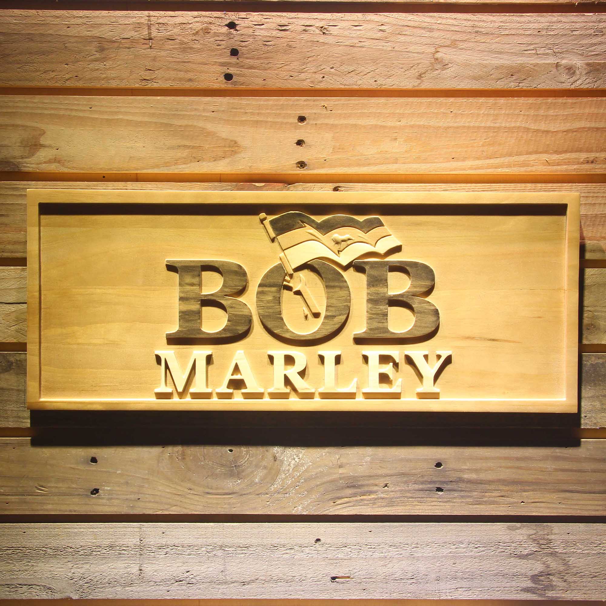 Bob Marley Music 3D Wooden Engrave Sign
