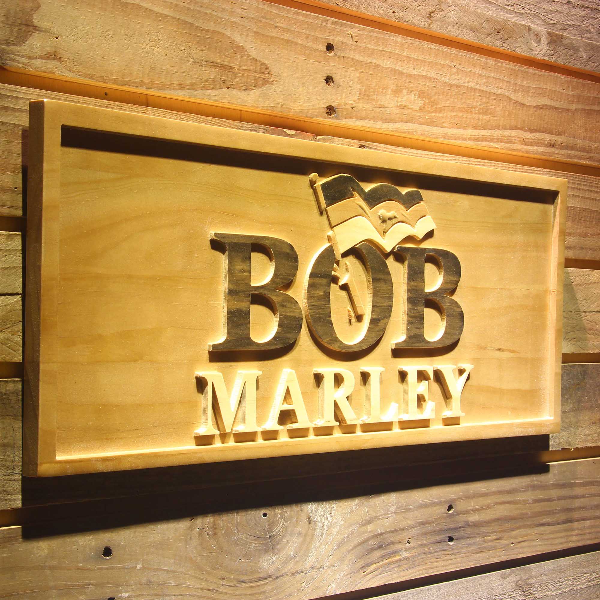 Bob Marley Music 3D Wooden Engrave Sign