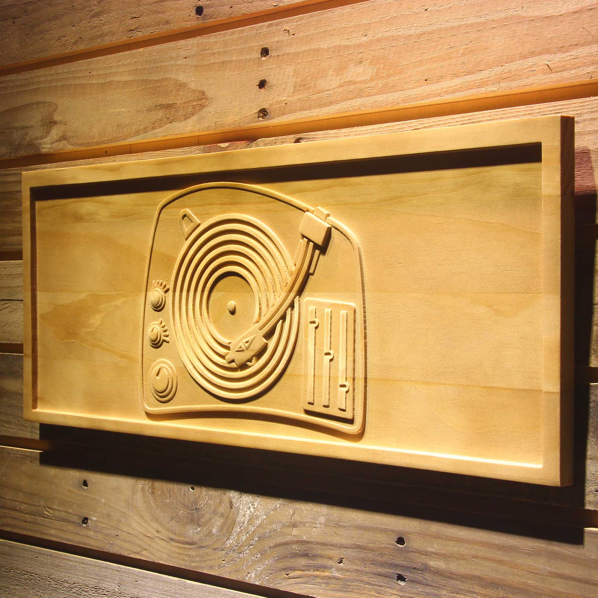 DJ Turntable Music 3D Wooden Engrave Sign