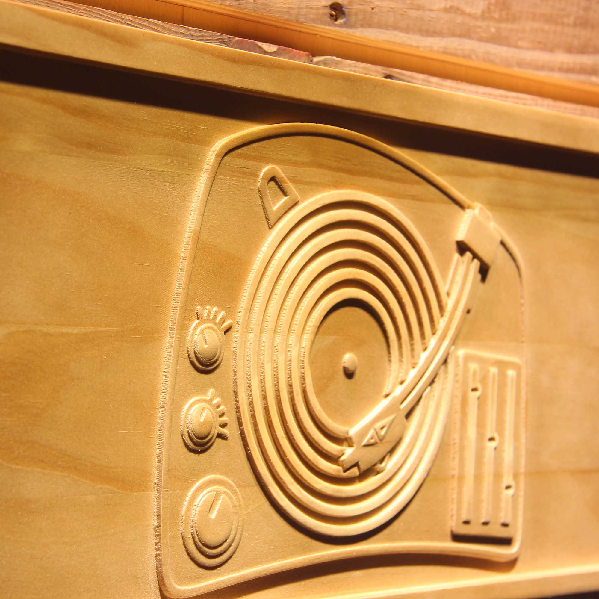 DJ Turntable Music 3D Wooden Engrave Sign