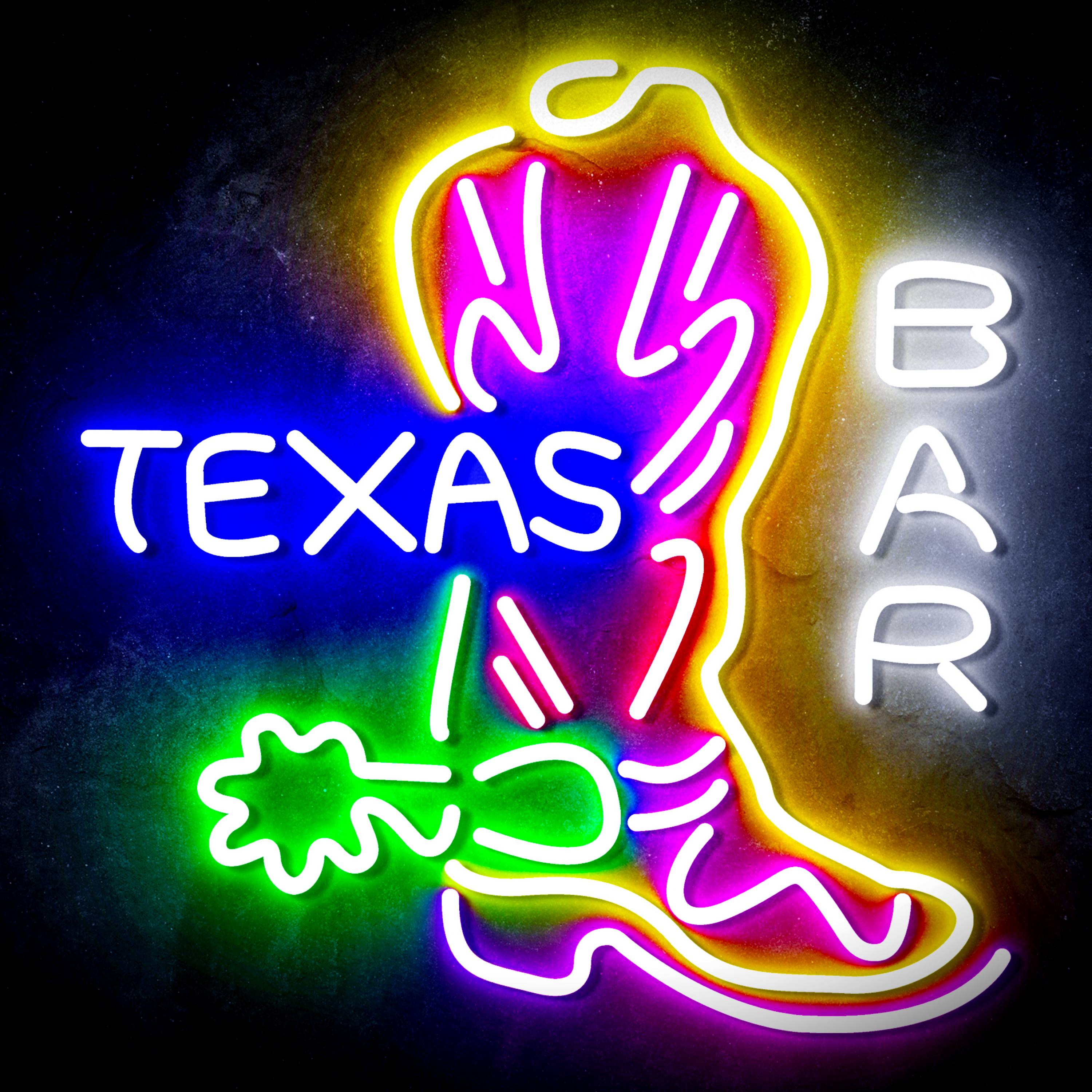 Texas Bar with Boot Flex Neon-like LED Sign