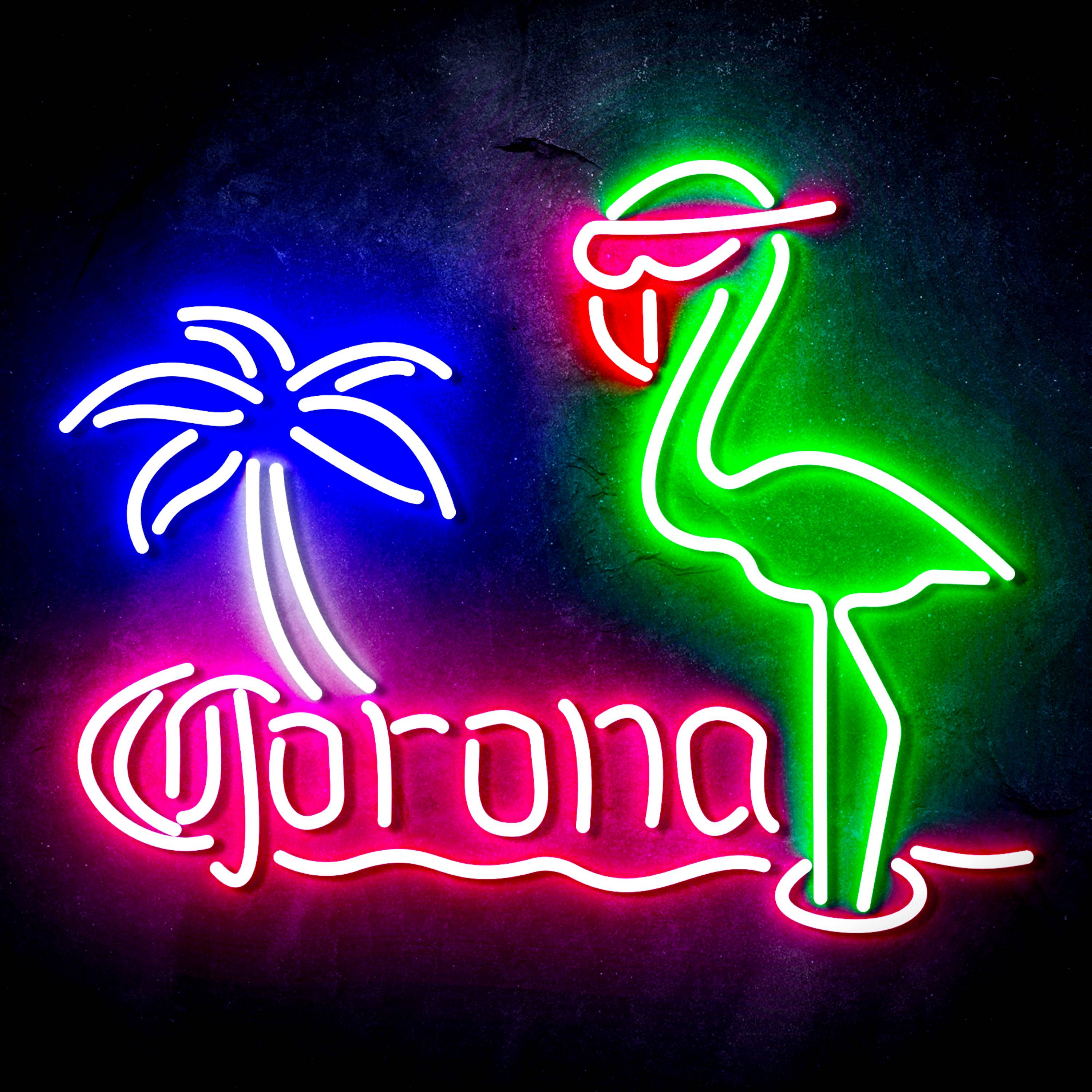 Corona with Flammingo Flex Neon-like LED Sign