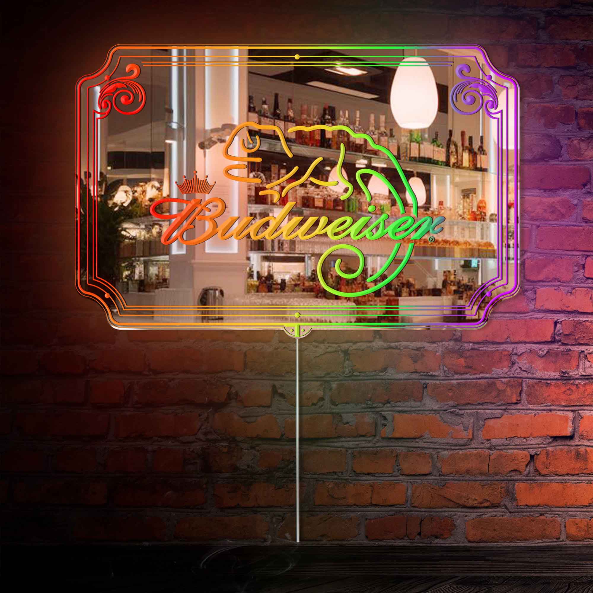 Budweiser Lizard RGB LED Neon Sign with Elegant Mirror Backing