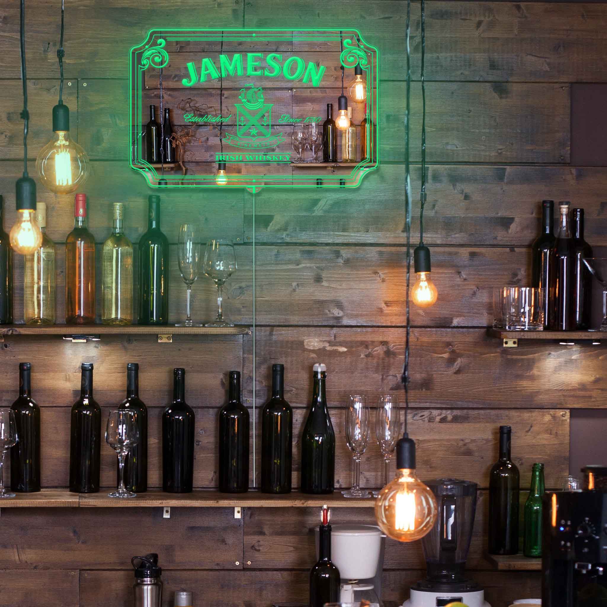 Jameson Irish Whiskey RGB LED Neon Sign with Elegant Mirror Backing