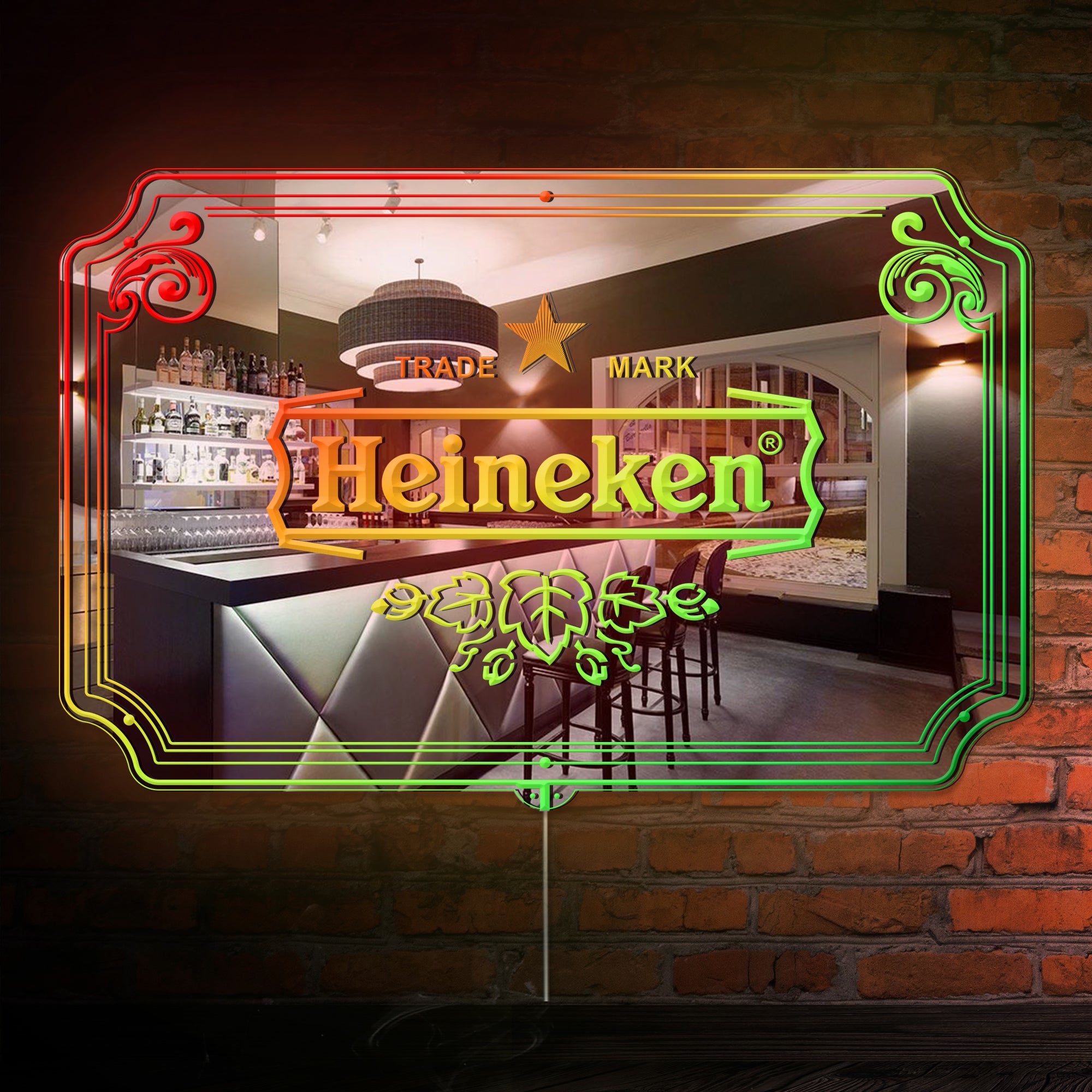 Heineken RGB LED Neon Sign with Elegant Mirror Backing