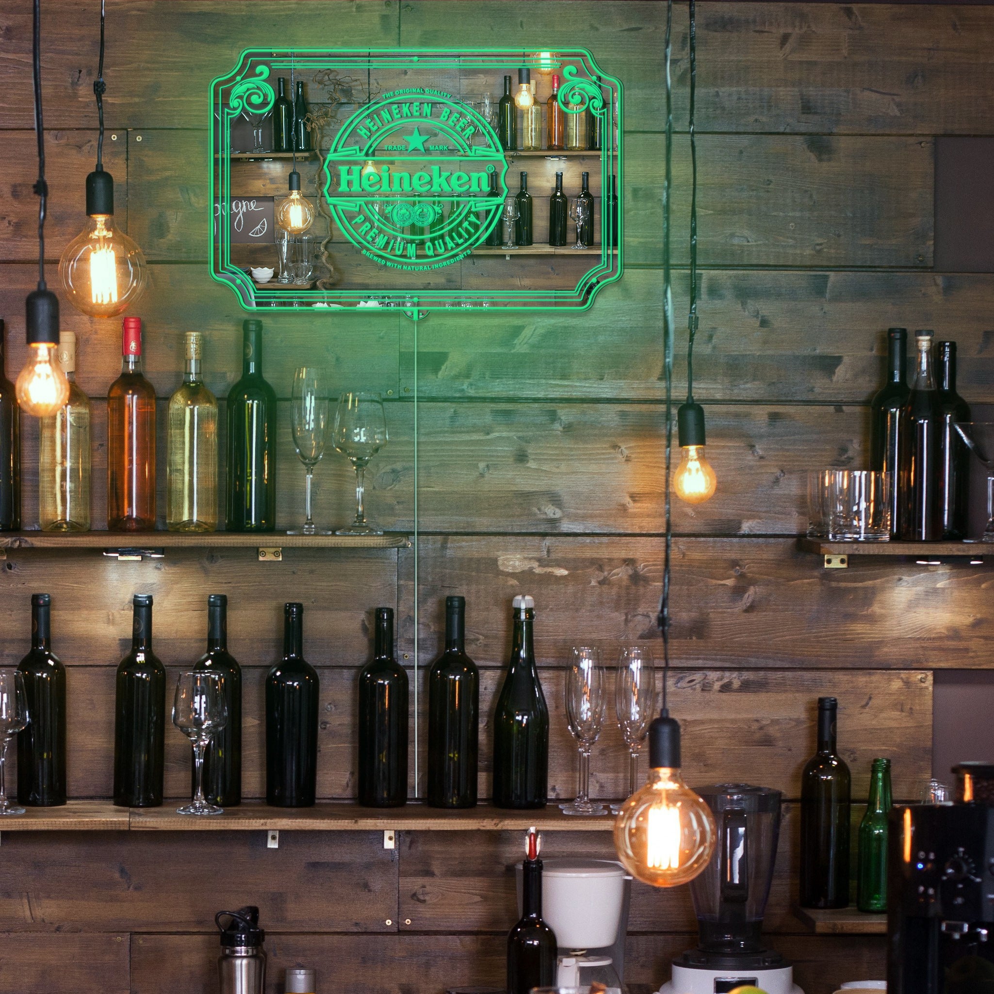 Heineken RGB LED Neon Sign with Elegant Mirror Backing