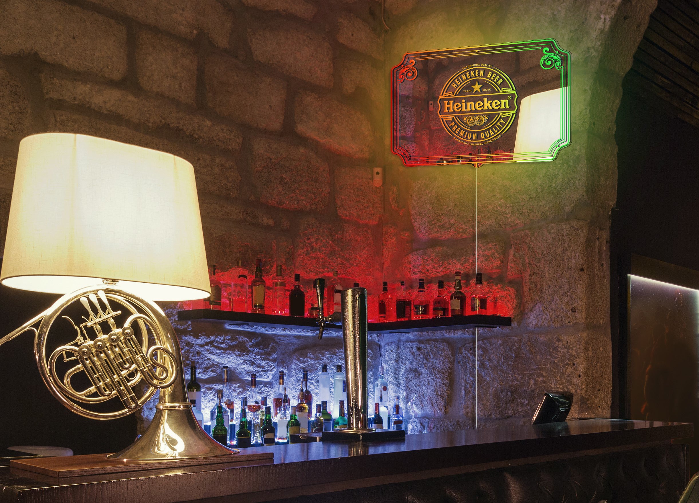 Heineken RGB LED Neon Sign with Elegant Mirror Backing