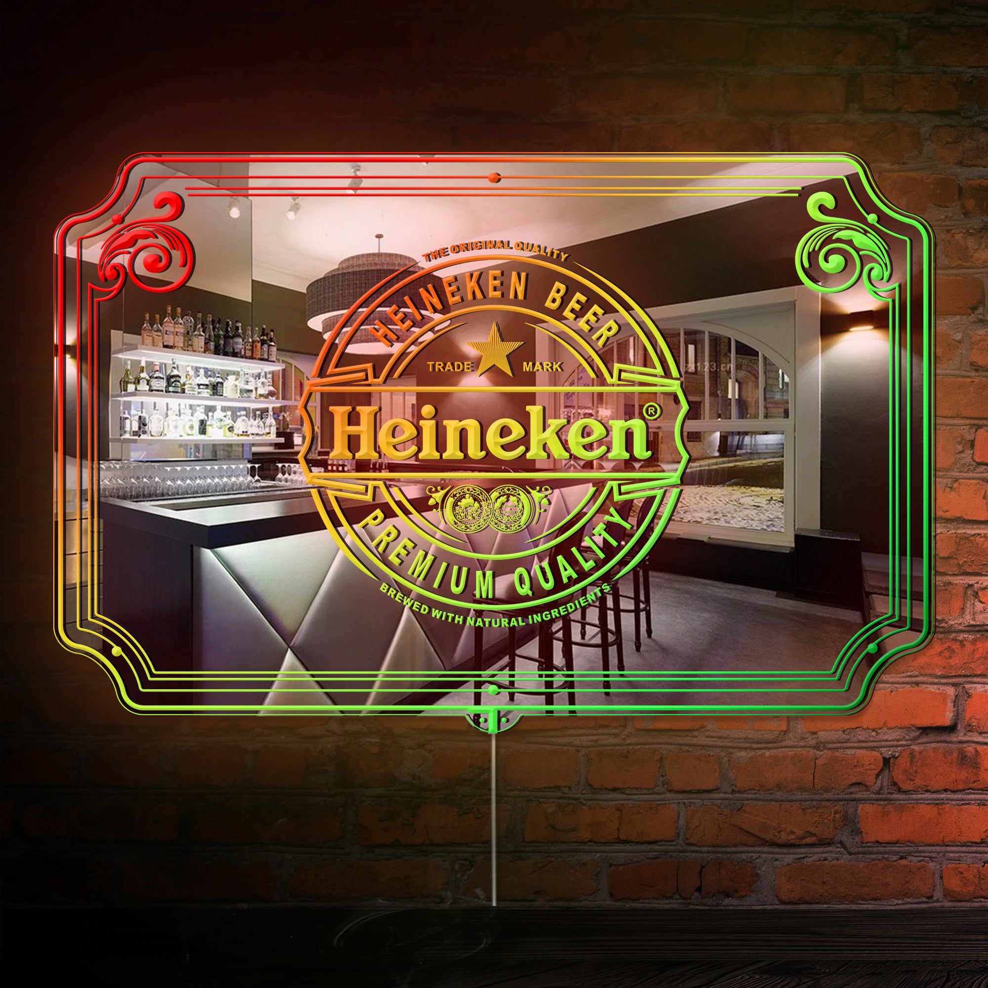 Heineken RGB LED Neon Sign with Elegant Mirror Backing