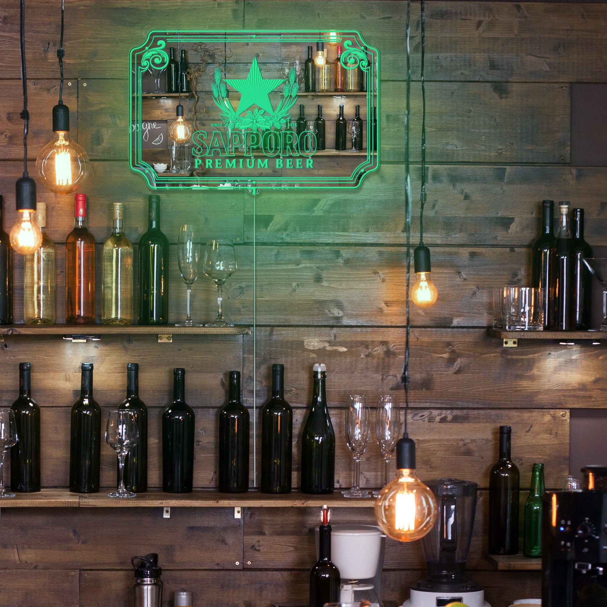 Sapporo Permium Beer RGB LED Neon Sign with Elegant Mirror Backing