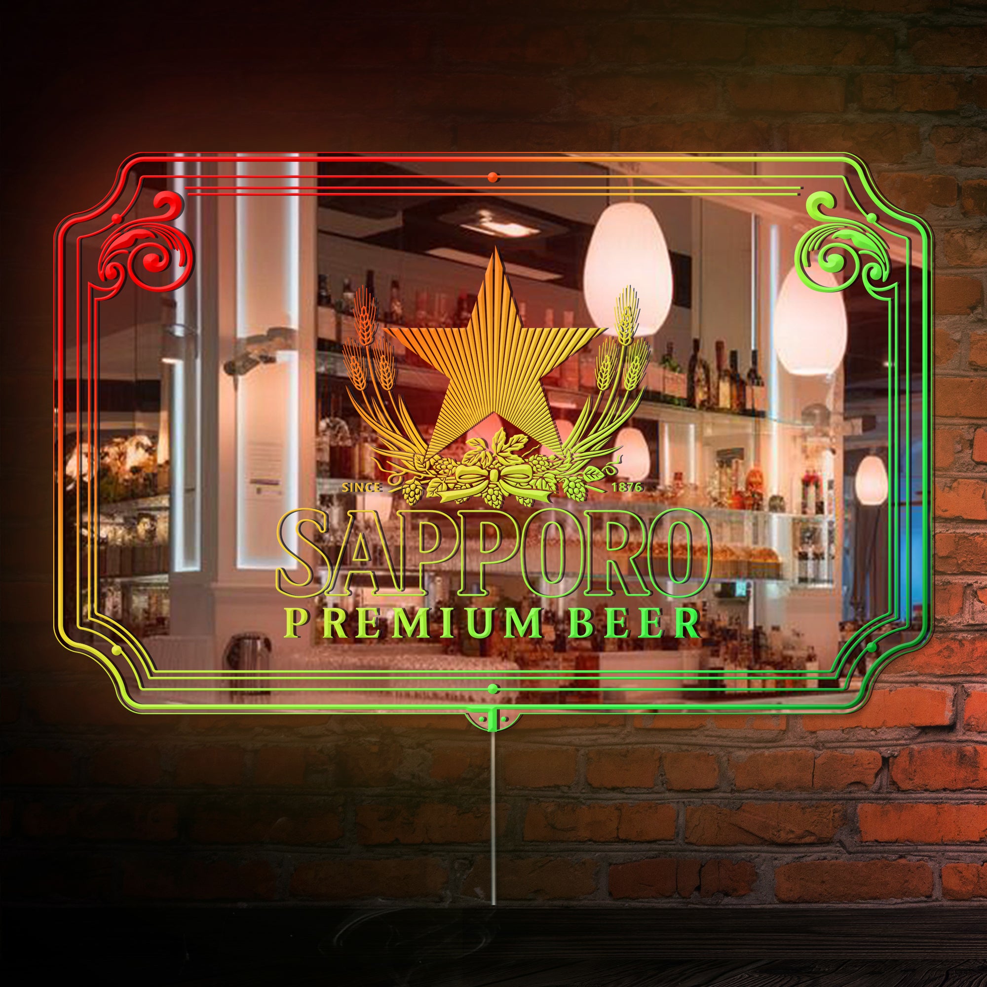 Sapporo Permium Beer RGB LED Neon Sign with Elegant Mirror Backing