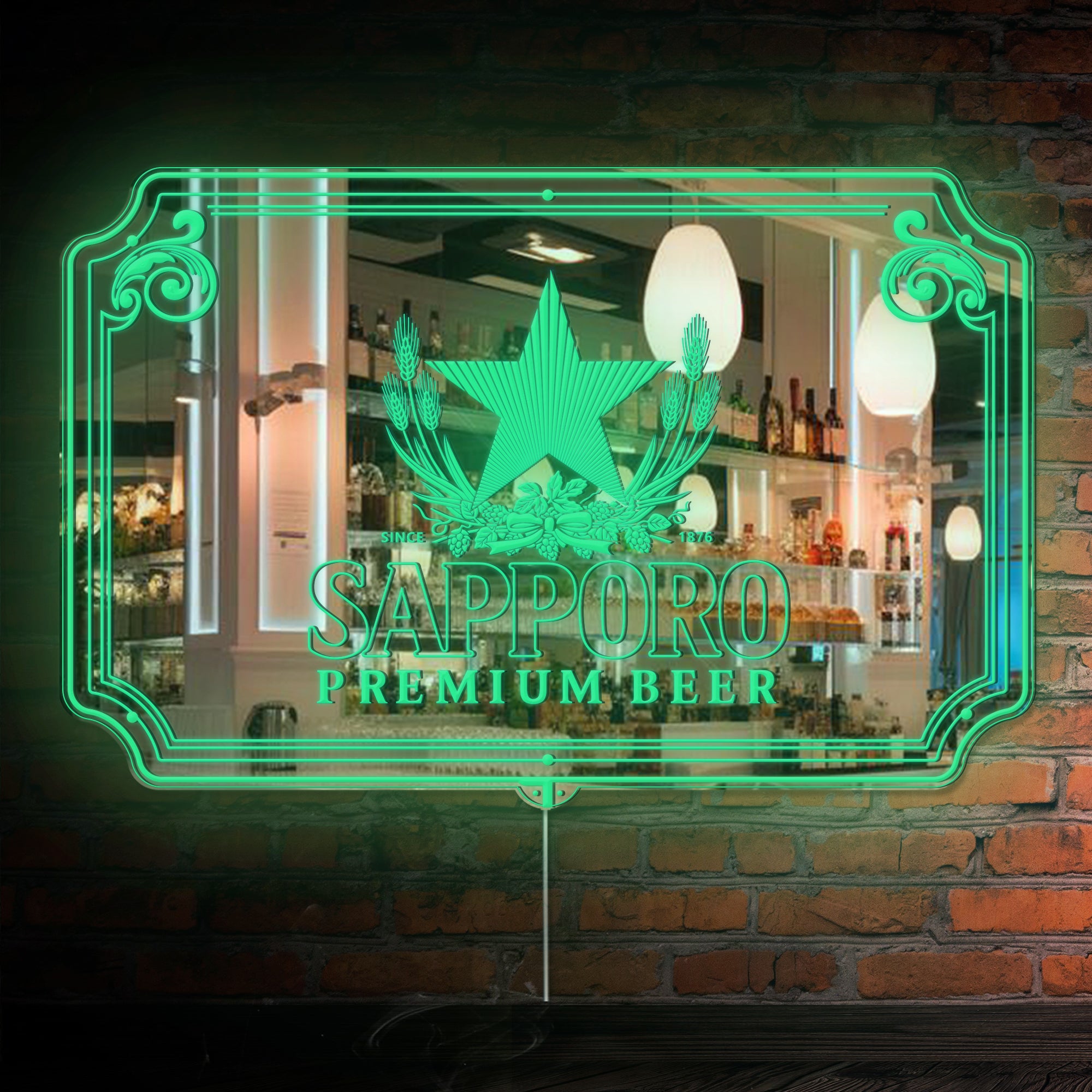 Sapporo Permium Beer RGB LED Neon Sign with Elegant Mirror Backing