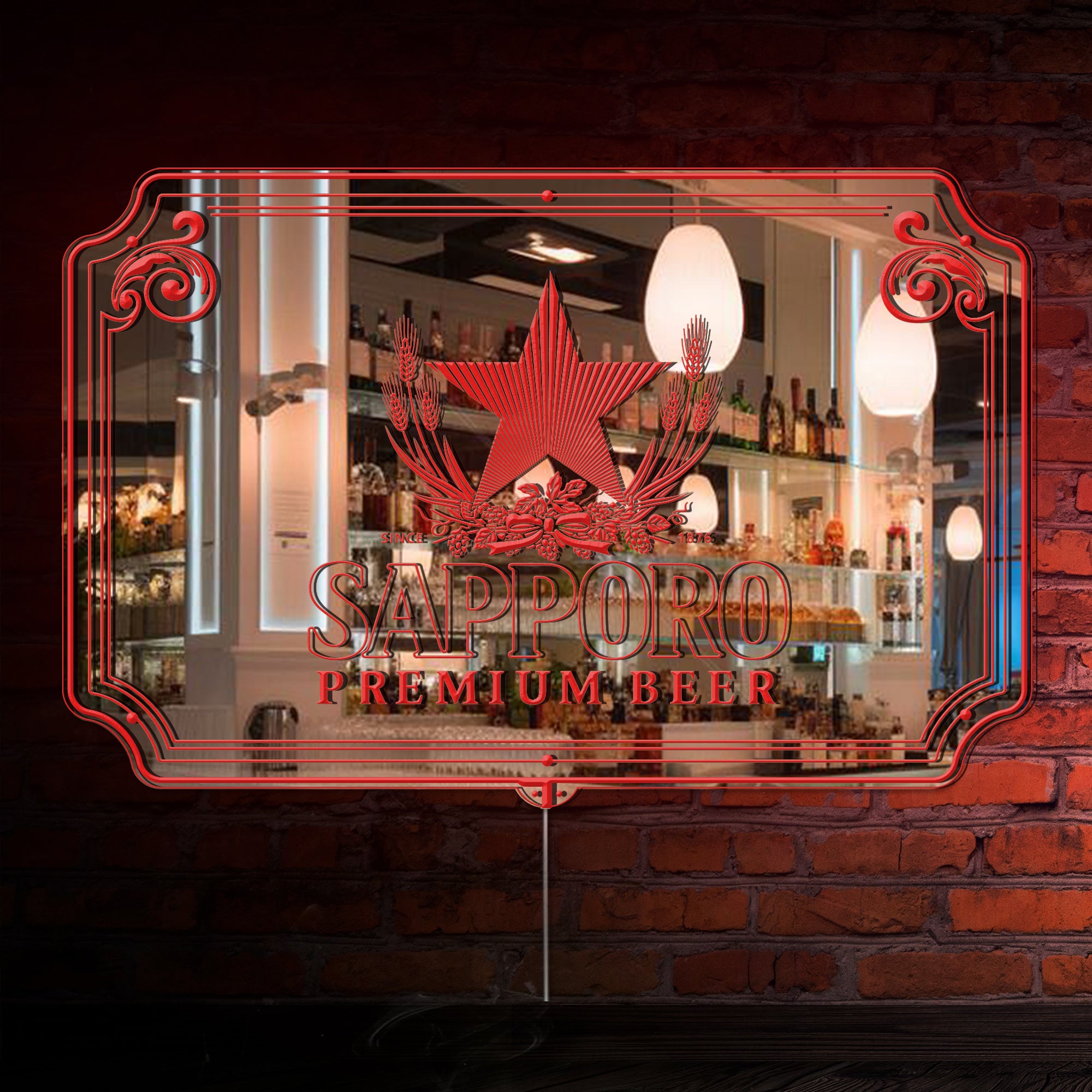 Sapporo Permium Beer RGB LED Neon Sign with Elegant Mirror Backing