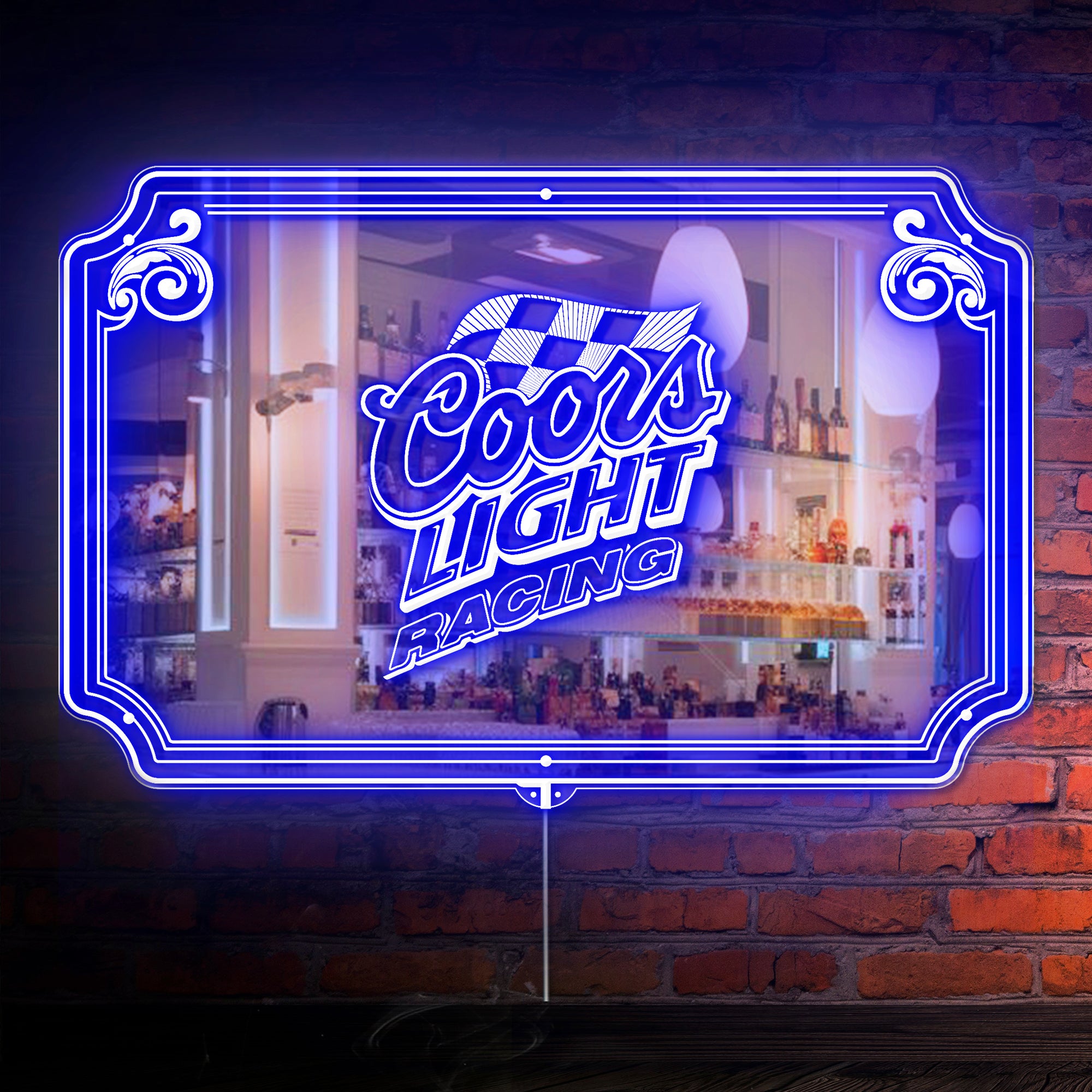 Coors Light Racing RGB LED Neon Sign with Elegant Mirror Backing