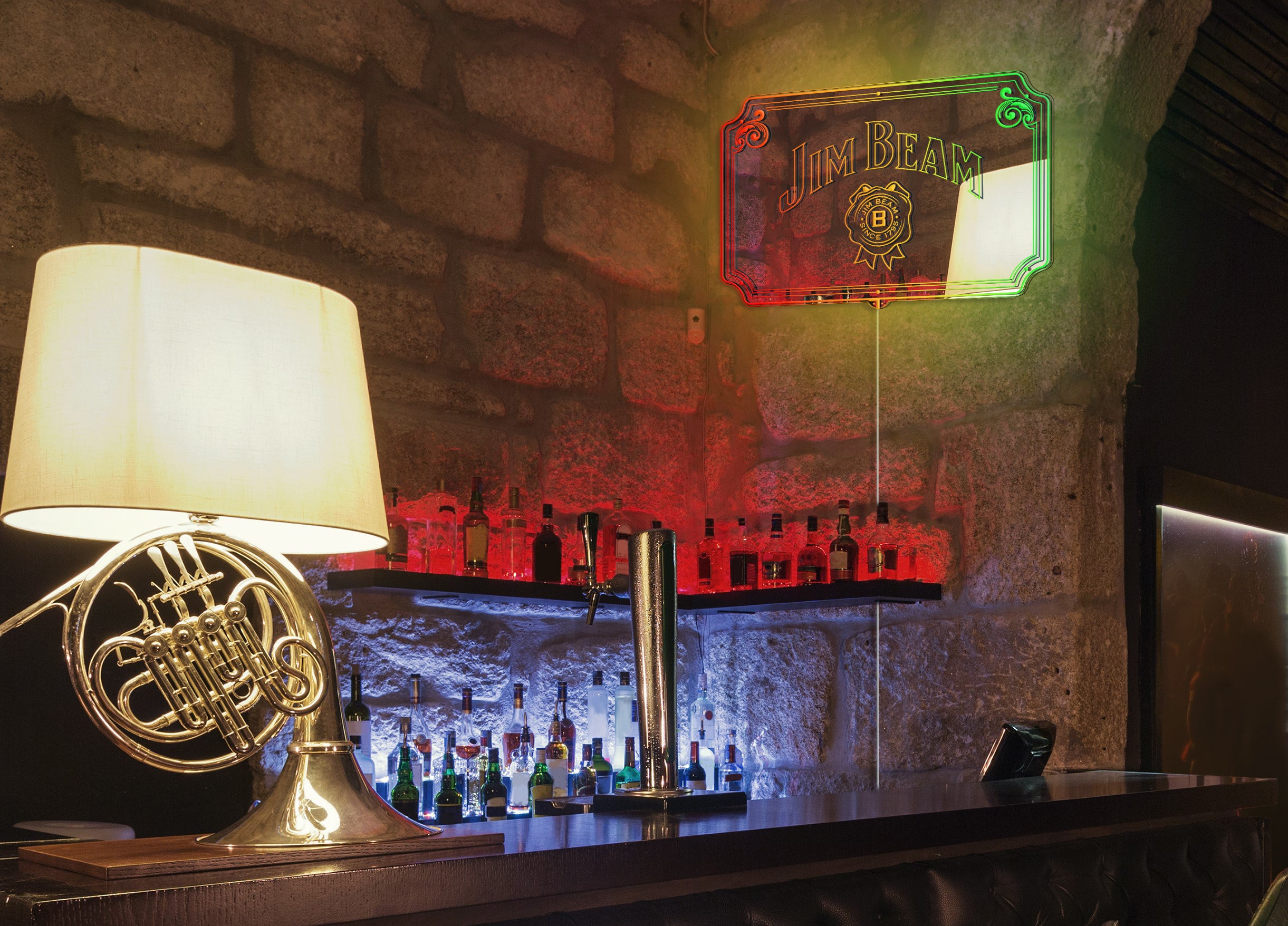 Jim Beam RGB LED Neon Sign with Elegant Mirror Backing