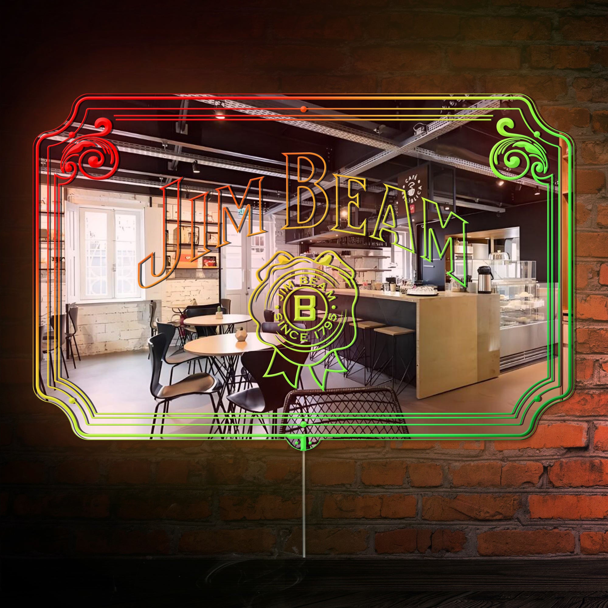 Jim Beam RGB LED Neon Sign with Elegant Mirror Backing