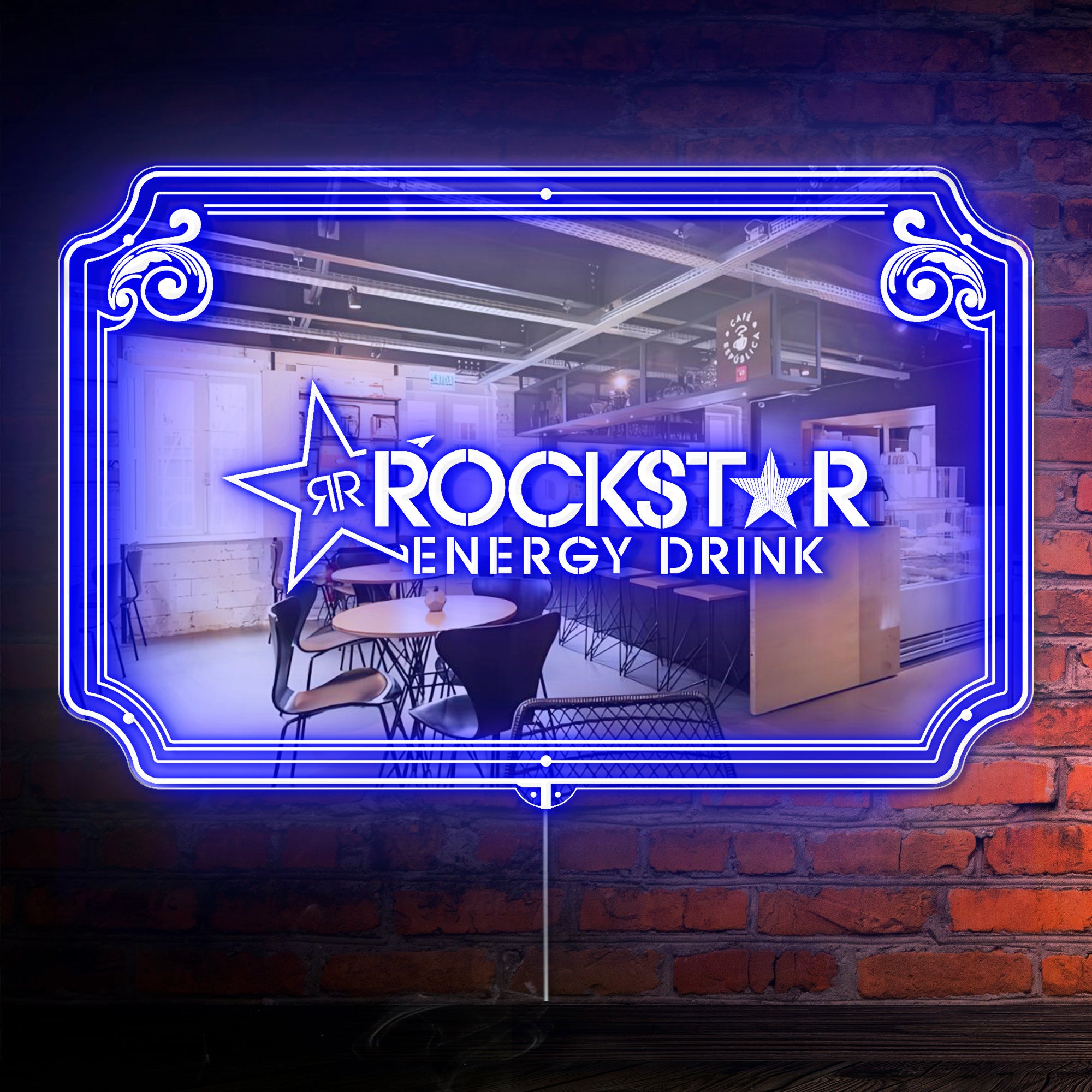 Rockstar Energy Drink RGB LED Neon Sign with Elegant Mirror Backing