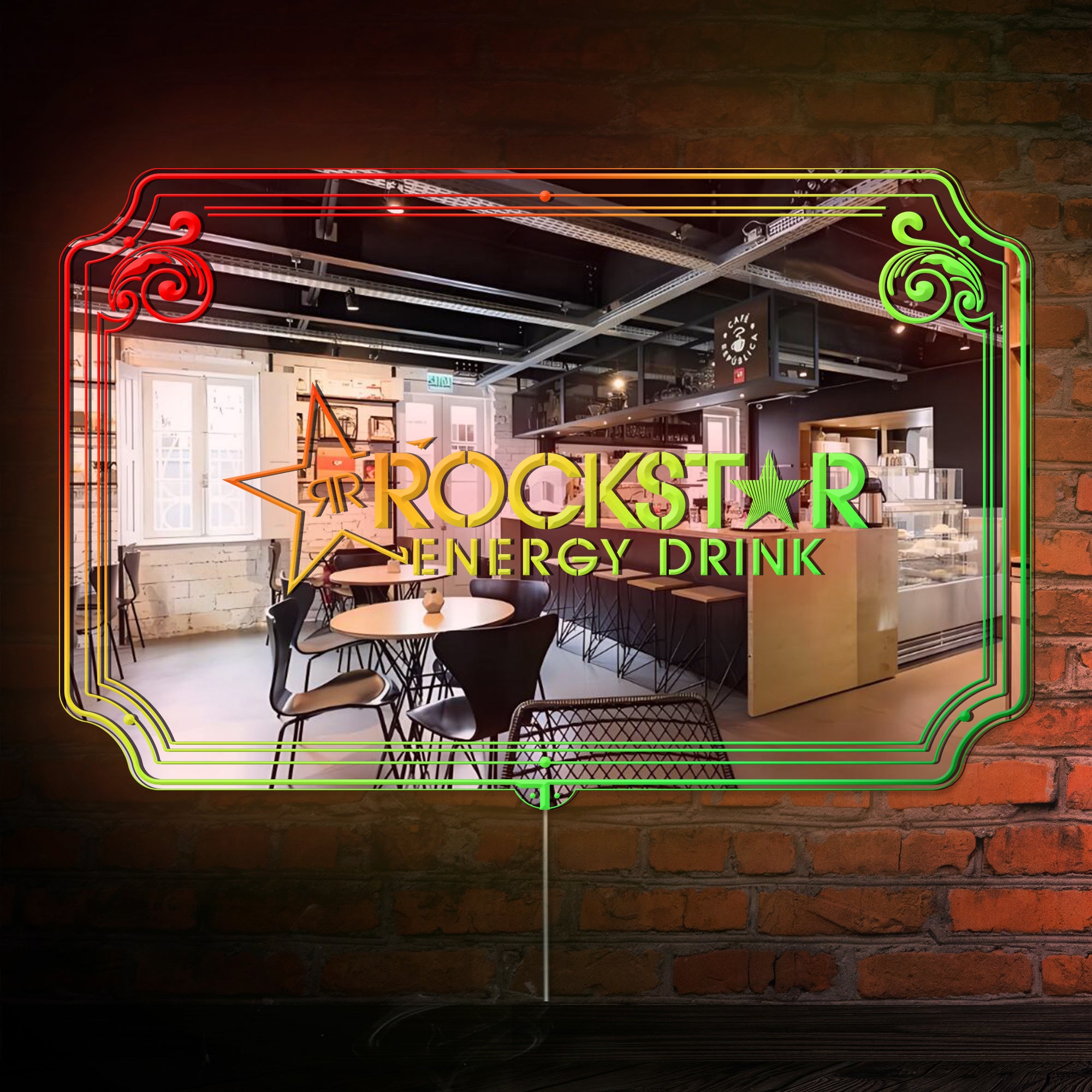Rockstar Energy Drink RGB LED Neon Sign with Elegant Mirror Backing