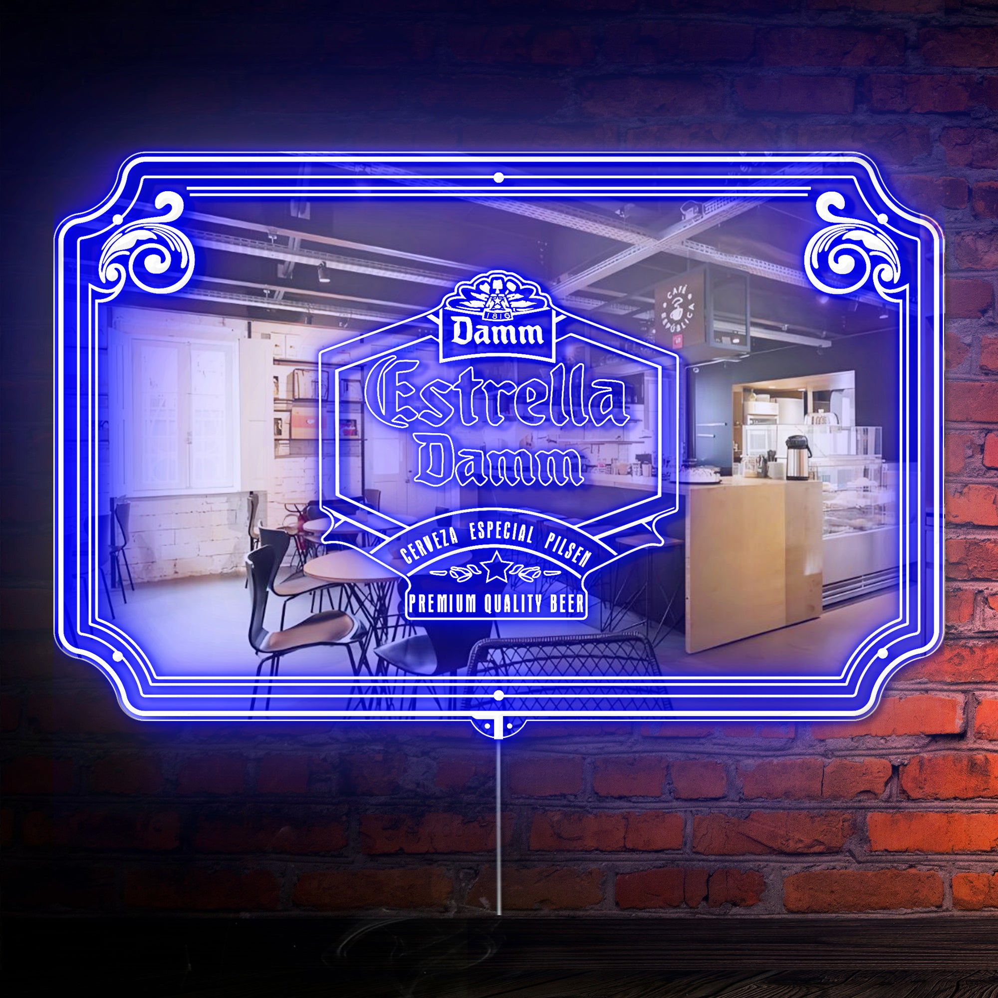 Estrella Damm RGB LED Neon Sign with Elegant Mirror Backing