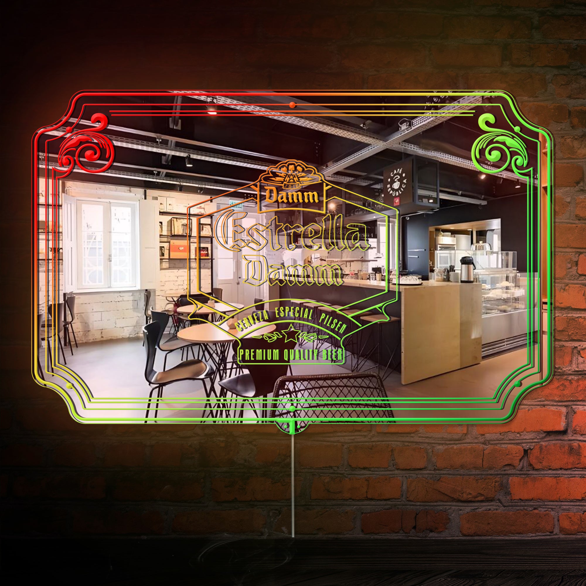 Estrella Damm RGB LED Neon Sign with Elegant Mirror Backing