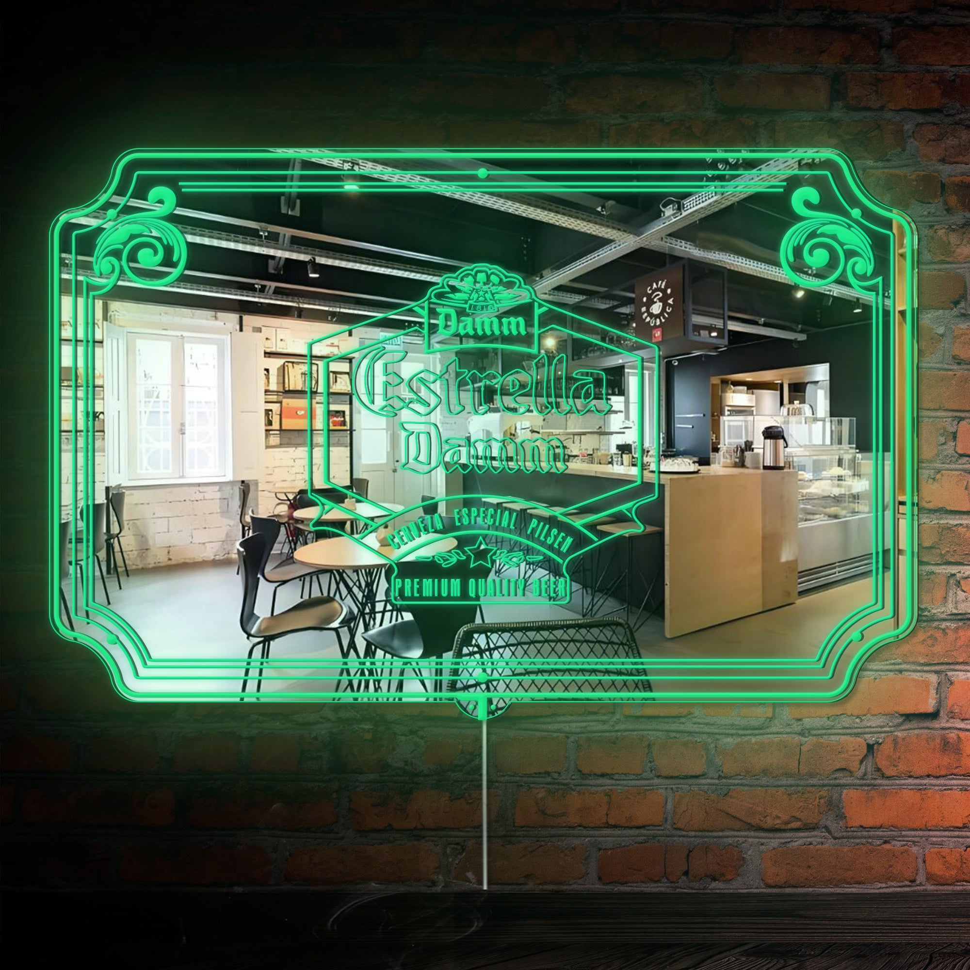 Estrella Damm RGB LED Neon Sign with Elegant Mirror Backing