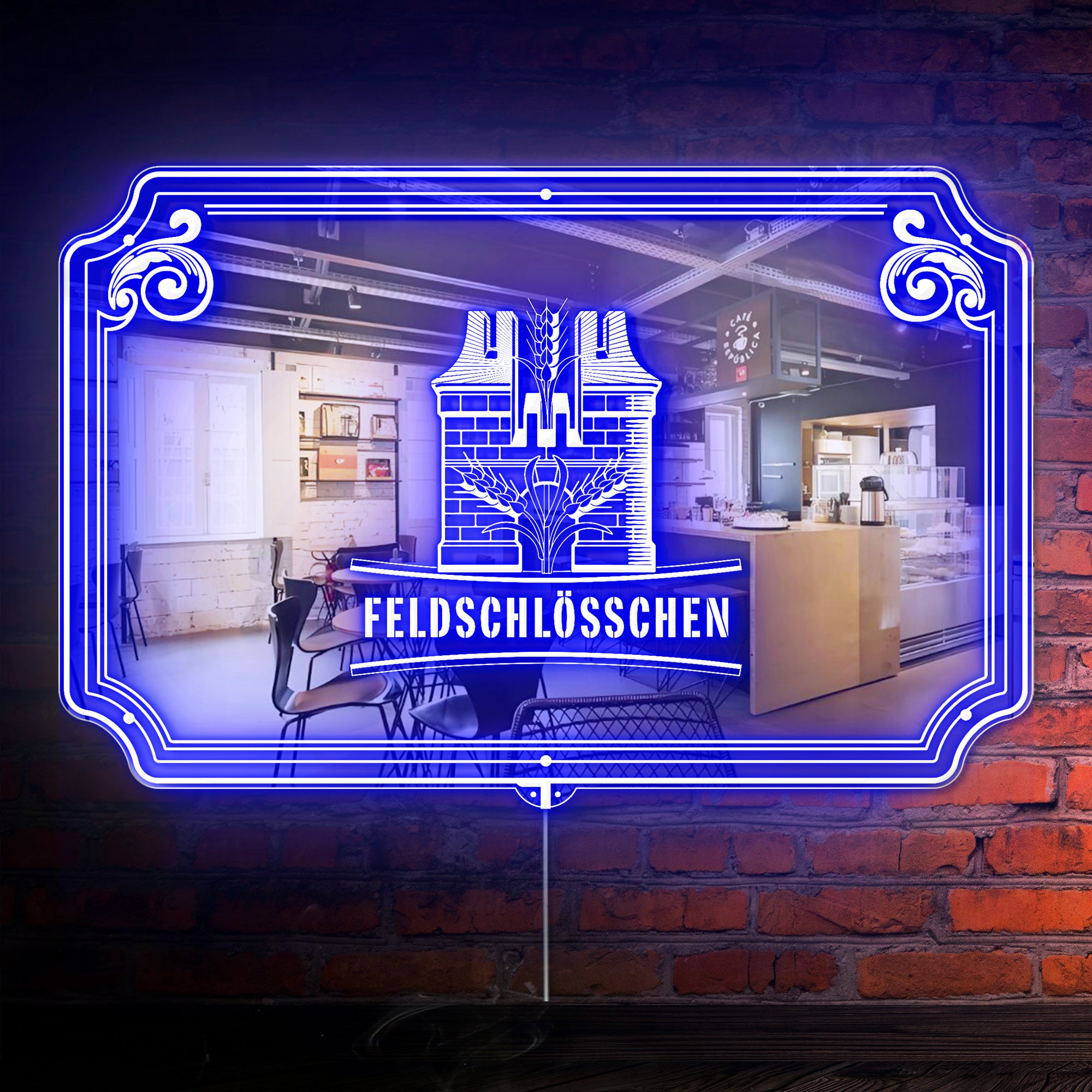 Feldschlosschen RGB LED Neon Sign with Elegant Mirror Backing