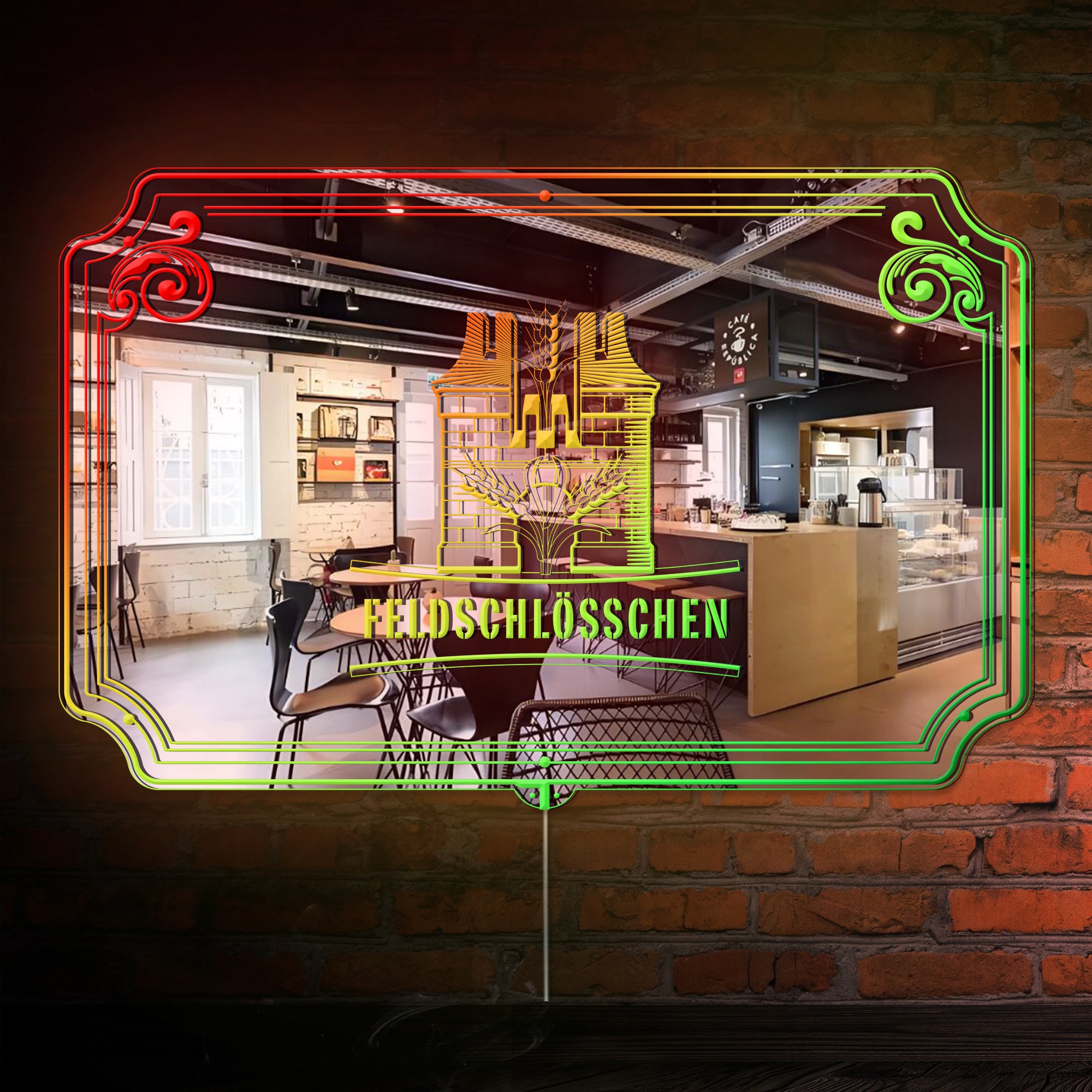 Feldschlosschen RGB LED Neon Sign with Elegant Mirror Backing