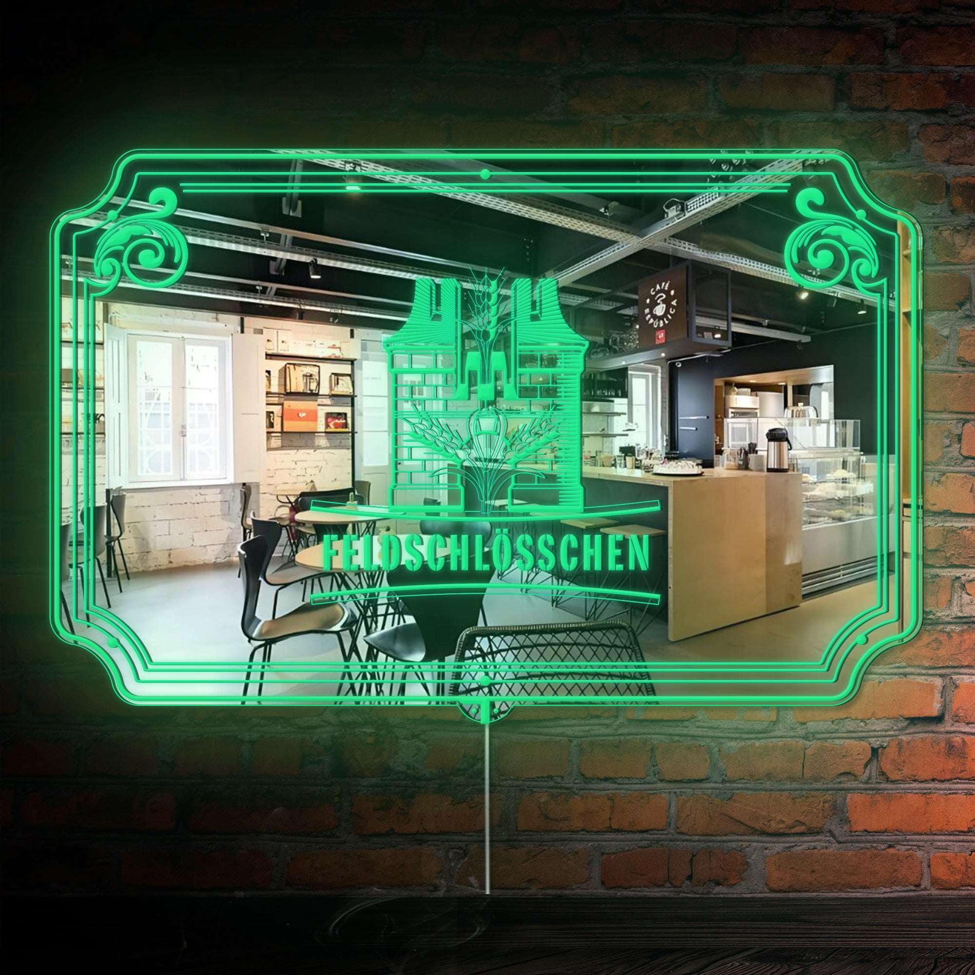 Feldschlosschen RGB LED Neon Sign with Elegant Mirror Backing