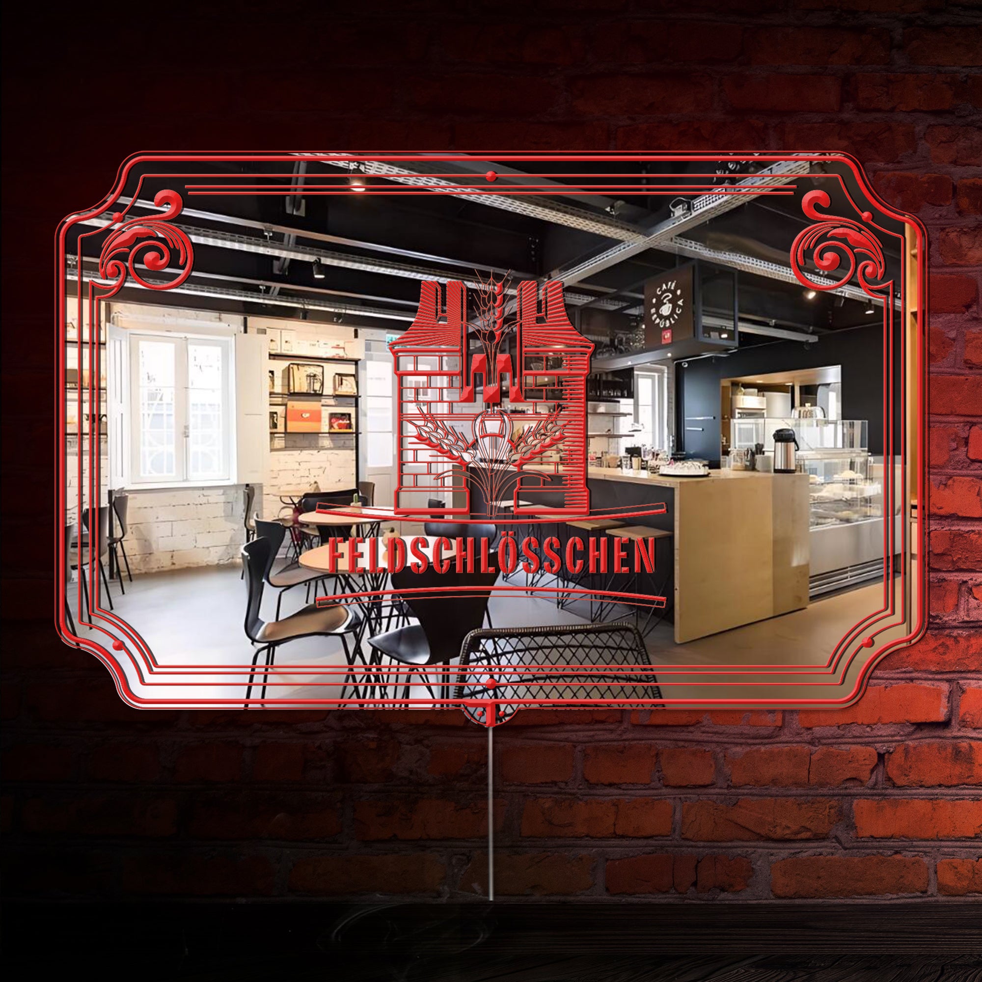 Feldschlosschen RGB LED Neon Sign with Elegant Mirror Backing