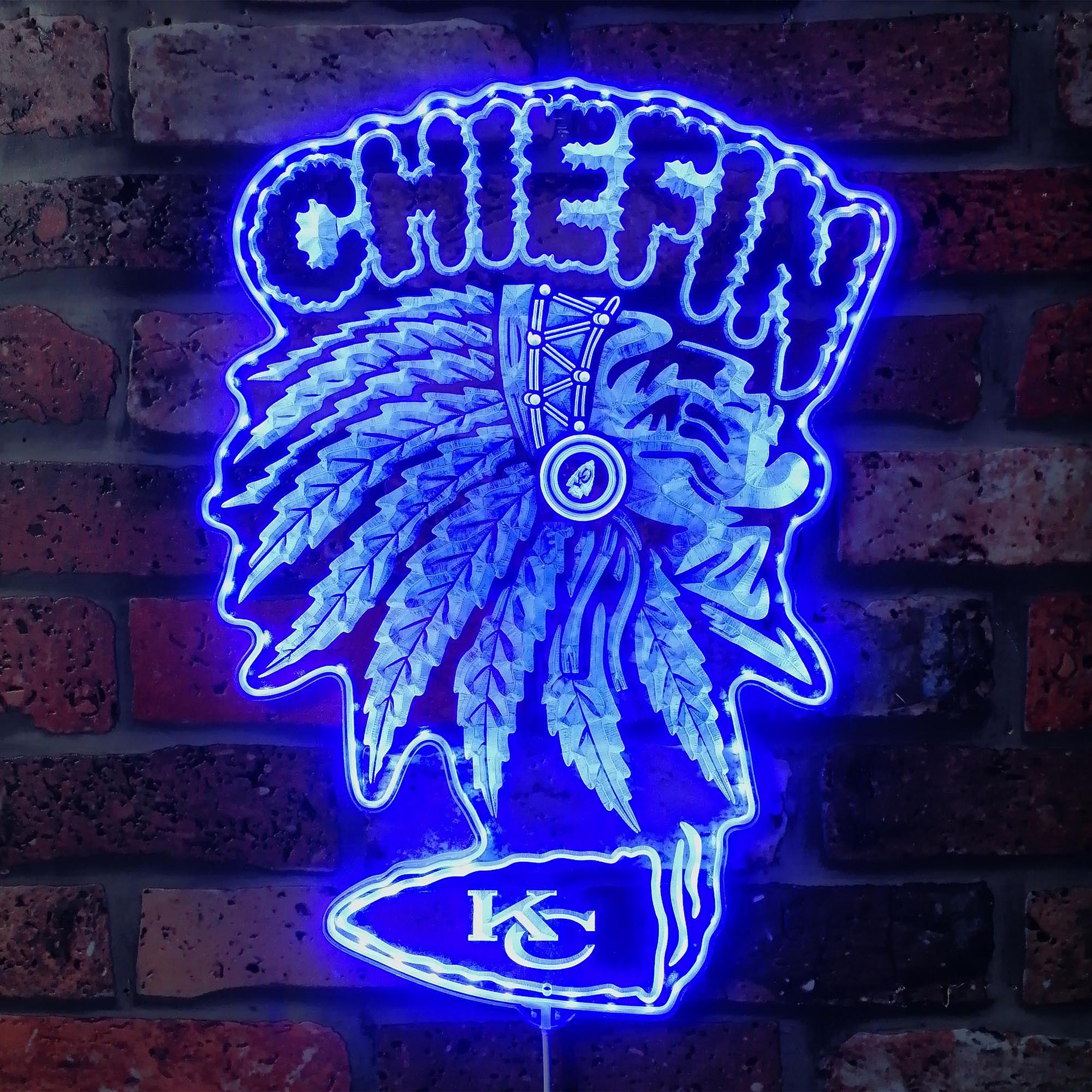 Kansas City Chiefs Chiefin with Head Dress Dynamic RGB Edge Lit LED Sign