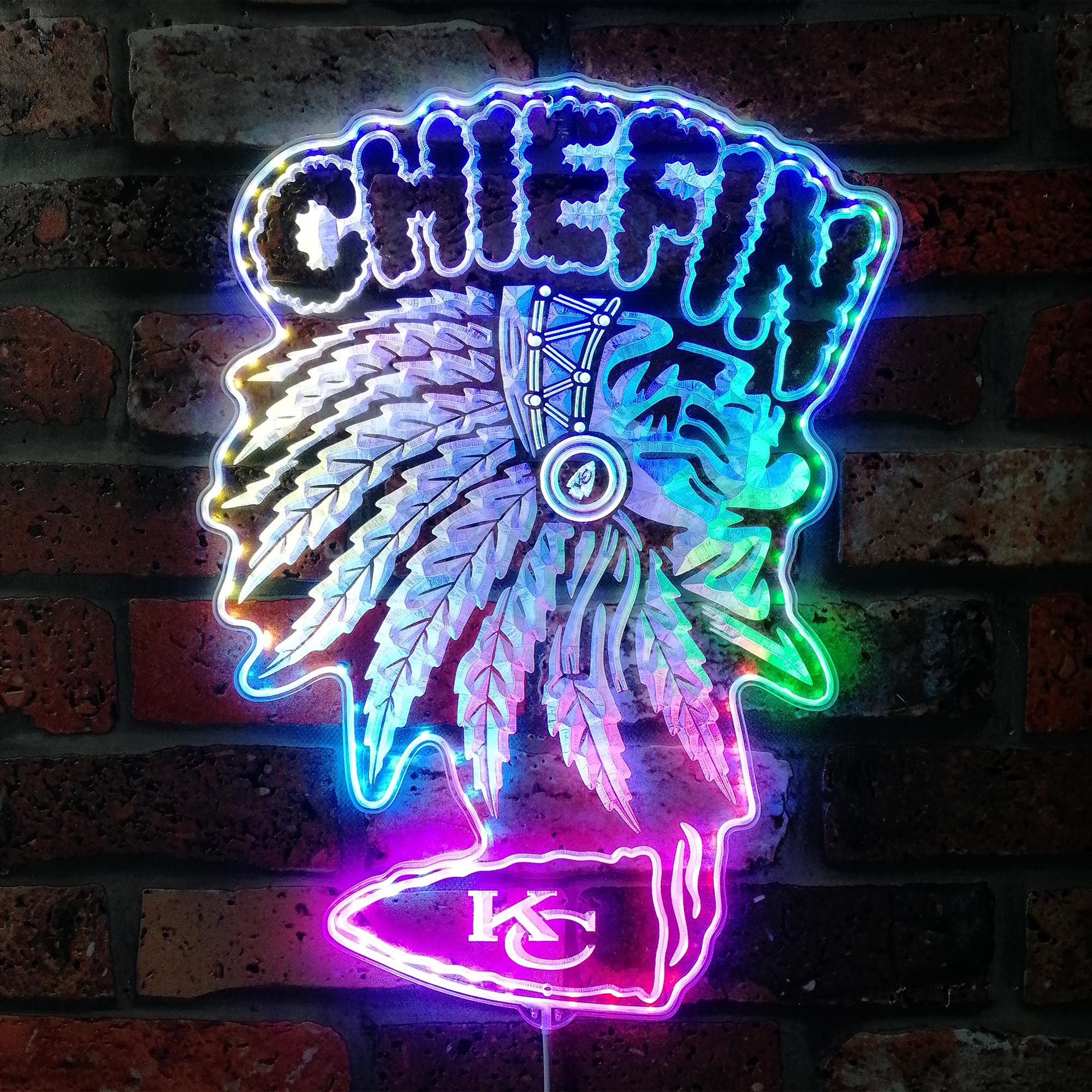 Kansas City Chiefs Chiefin with Head Dress Dynamic RGB Edge Lit LED Sign