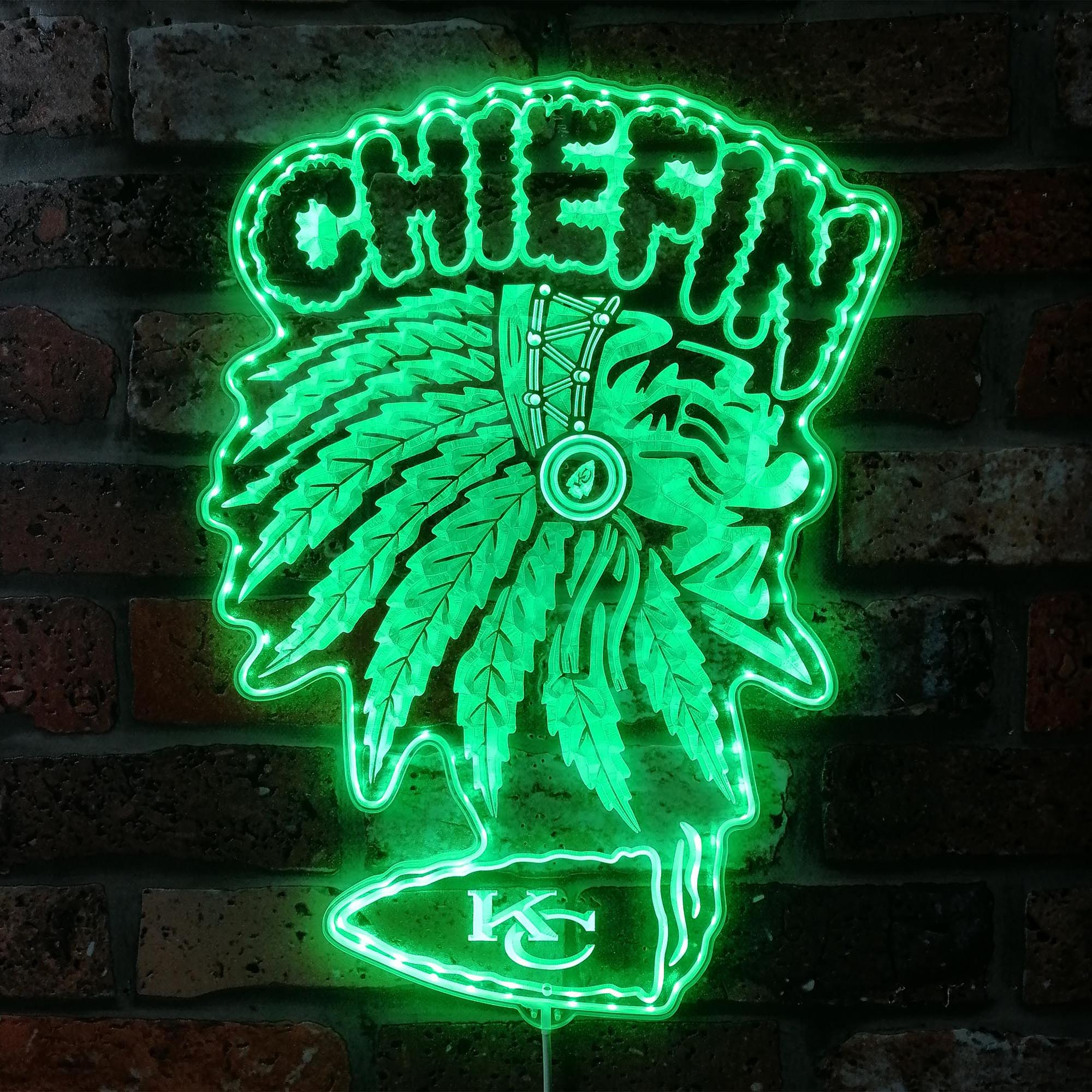 Kansas City Chiefs Chiefin with Head Dress Dynamic RGB Edge Lit LED Sign