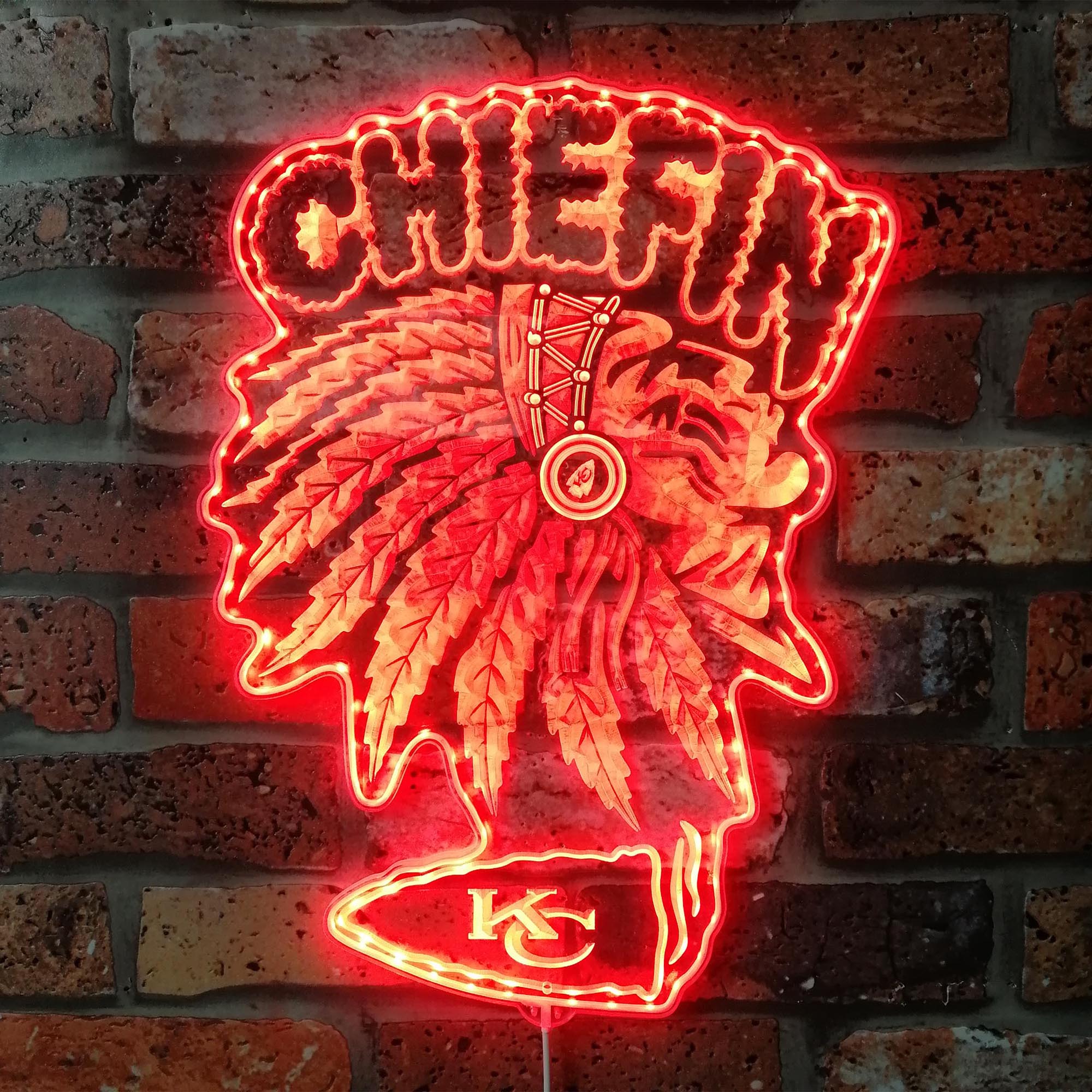 Kansas City Chiefs Chiefin with Head Dress Dynamic RGB Edge Lit LED Sign