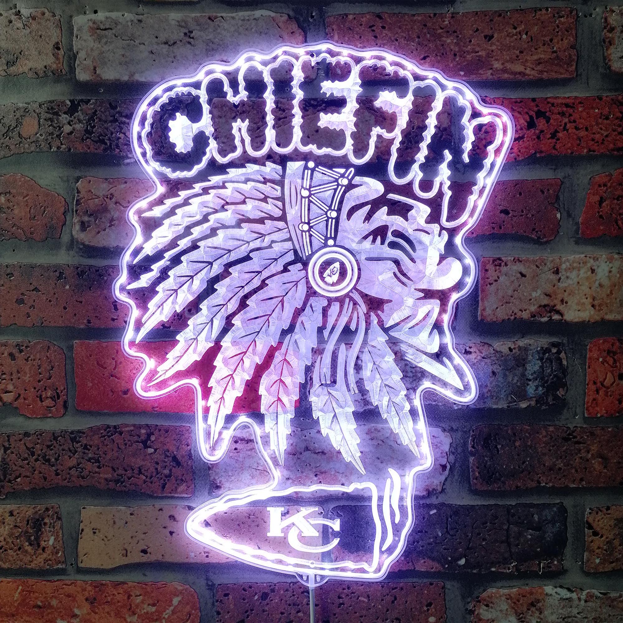 Kansas City Chiefs Chiefin with Head Dress Dynamic RGB Edge Lit LED Sign