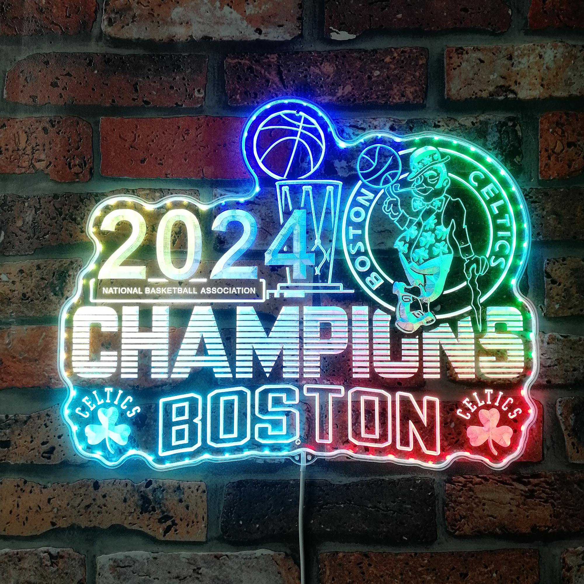 Boston Celtics 2024 Champions NBA Dynamic RGB Edge Lit LED Sign