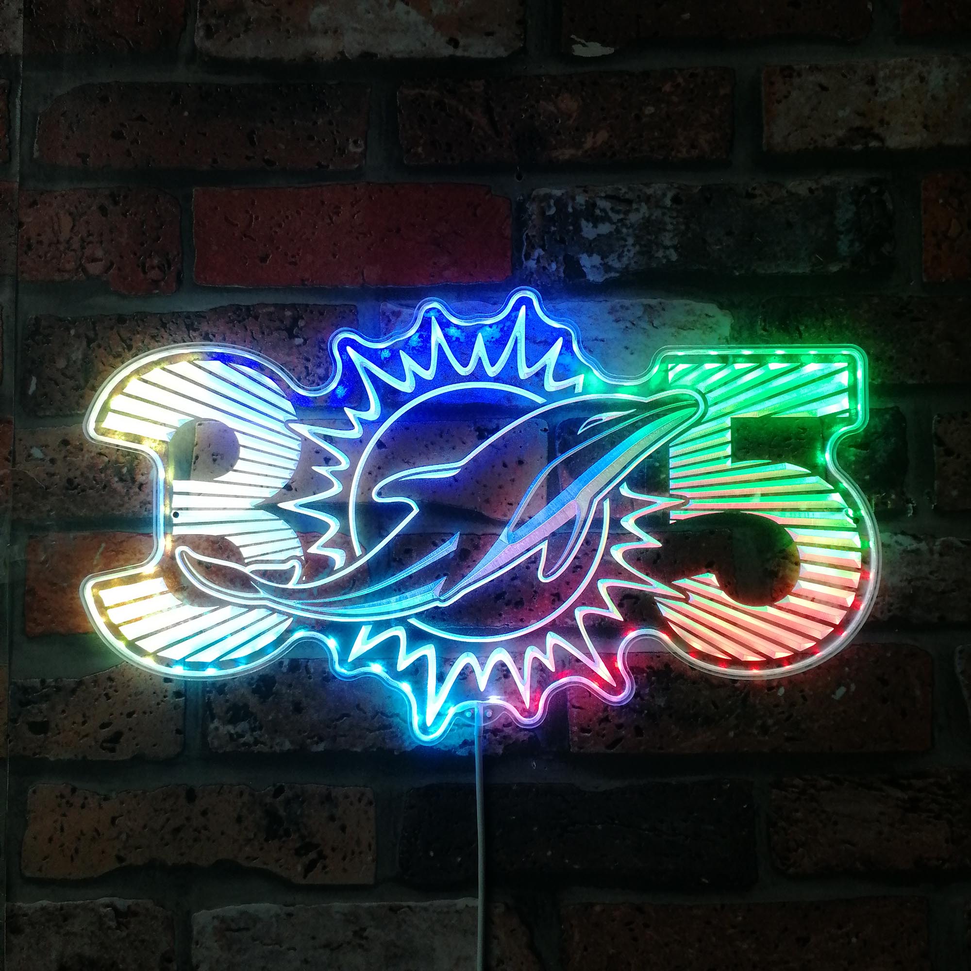 Miami Dolphin Sunburst 305 Area Code Dynamic RGB Edge Lit LED Sign