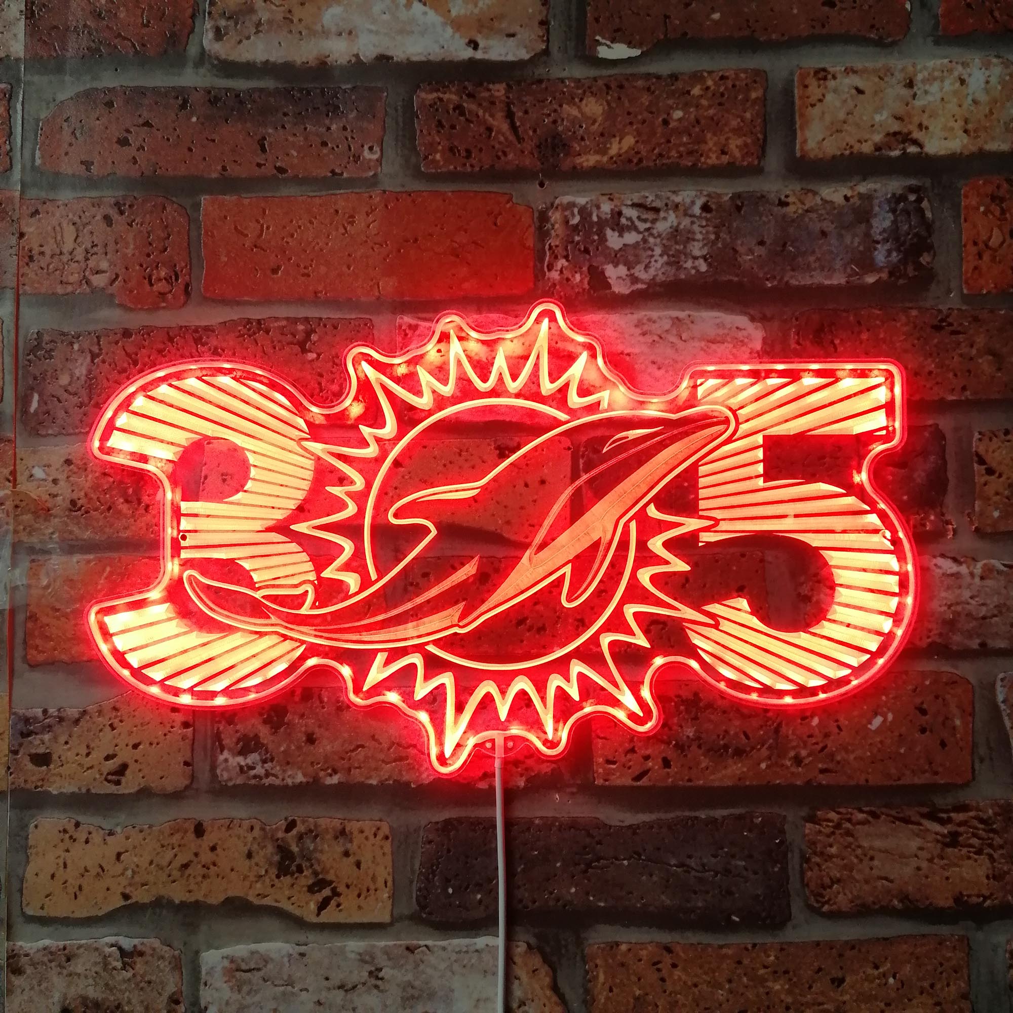 Miami Dolphin Sunburst 305 Area Code Dynamic RGB Edge Lit LED Sign