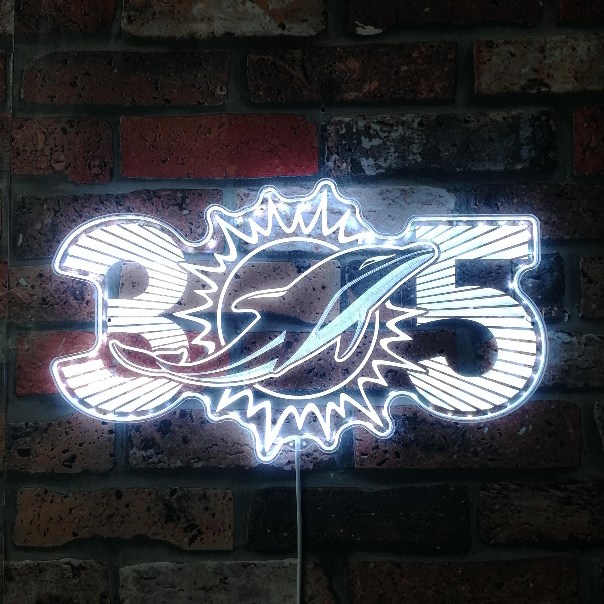 Miami Dolphin Sunburst 305 Area Code Dynamic RGB Edge Lit LED Sign