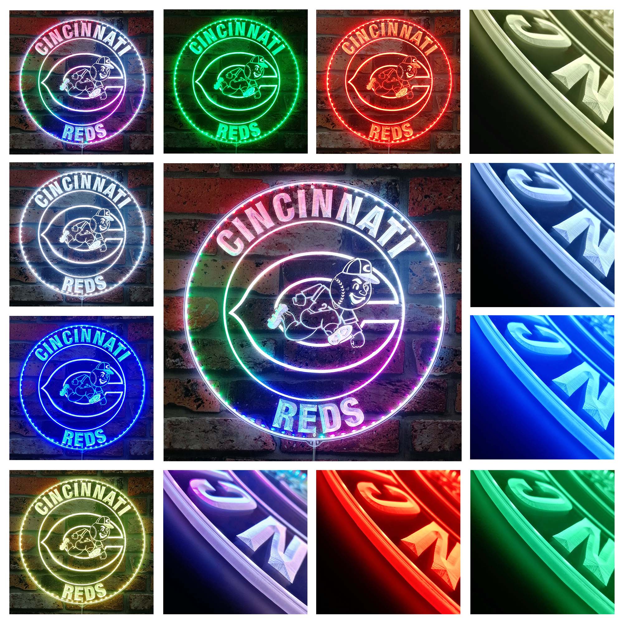 Cincinnati Reds logo Dynamic RGB Edge Lit LED Sign