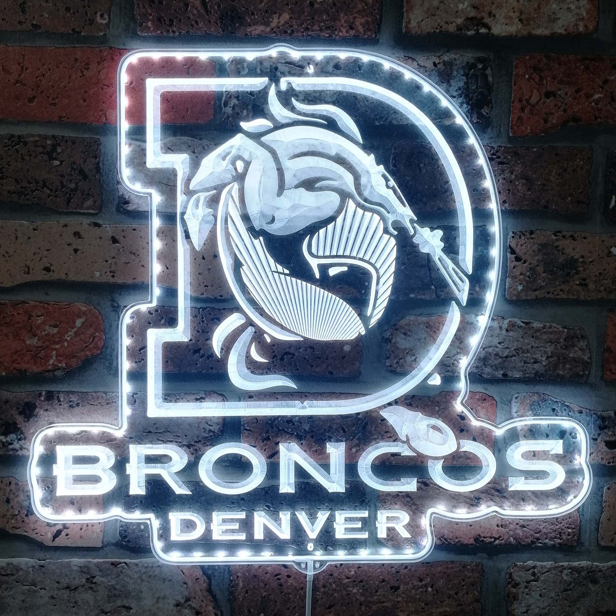 Denver Broncos Logo with Bronco in Center of Denver D Dynamic RGB Edge Lit LED Sign