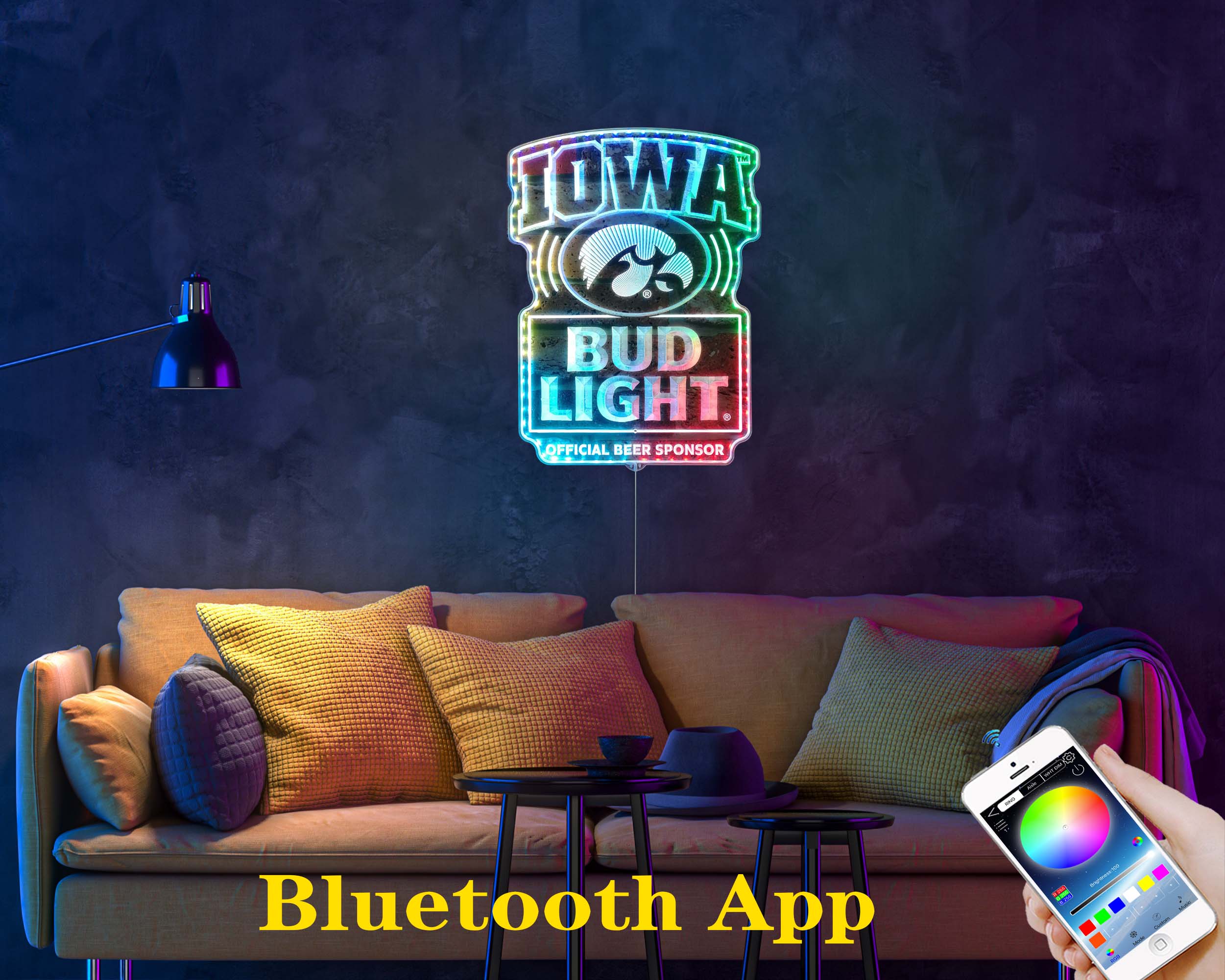 Bud Light & University of Iowa Hawkeyes Dynamic RGB Edge Lit LED Sign