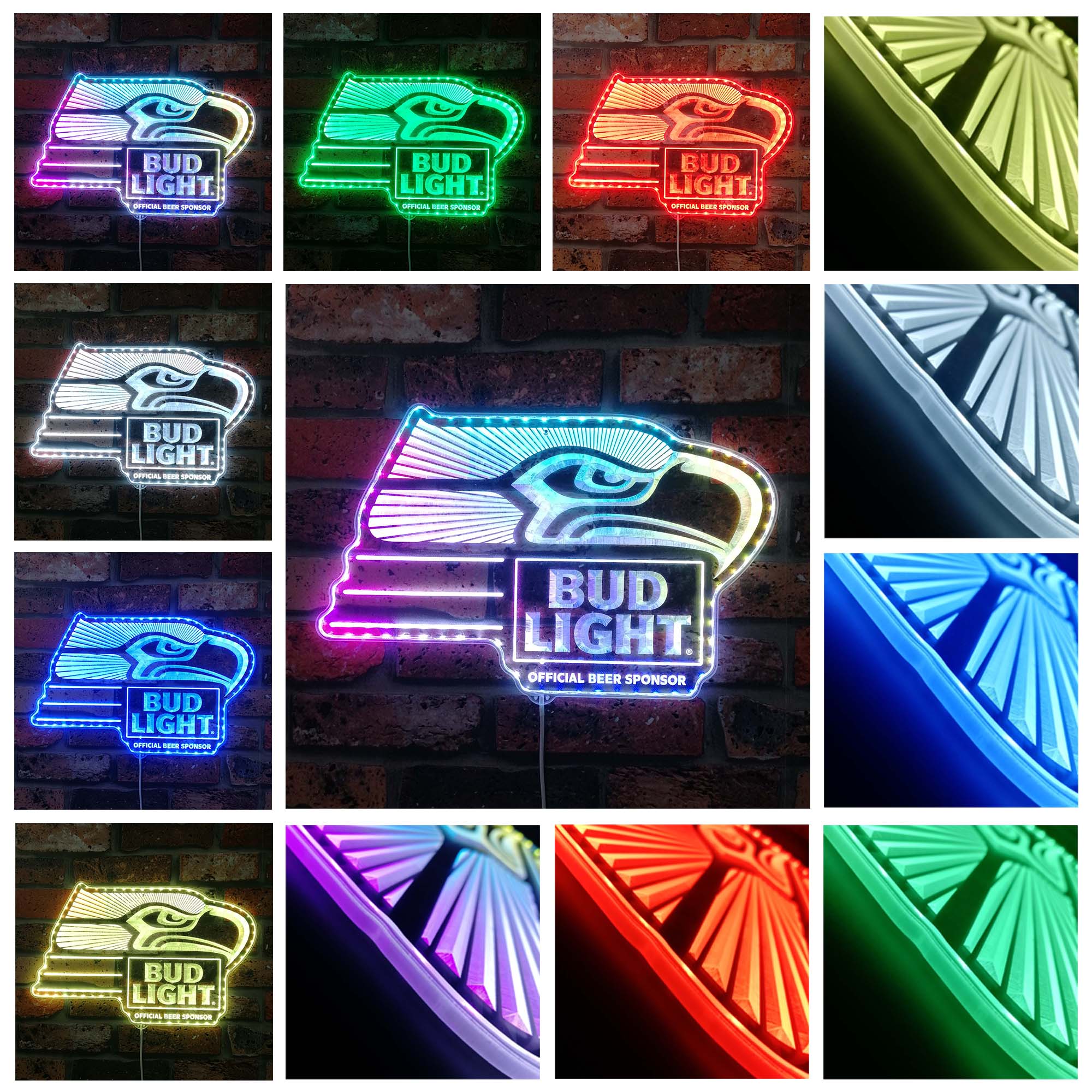 Bud Light & Seattle Seahawks Dynamic RGB Edge Lit LED Sign