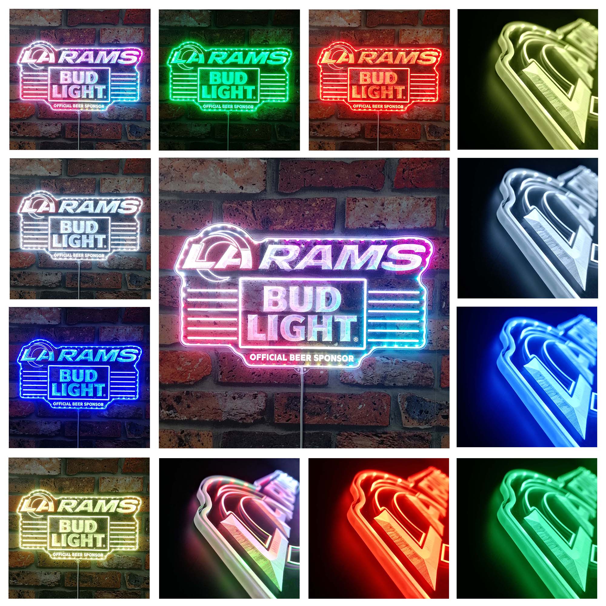 Bud Light Los Angeles Rams Dynamic RGB Edge Lit LED Sign