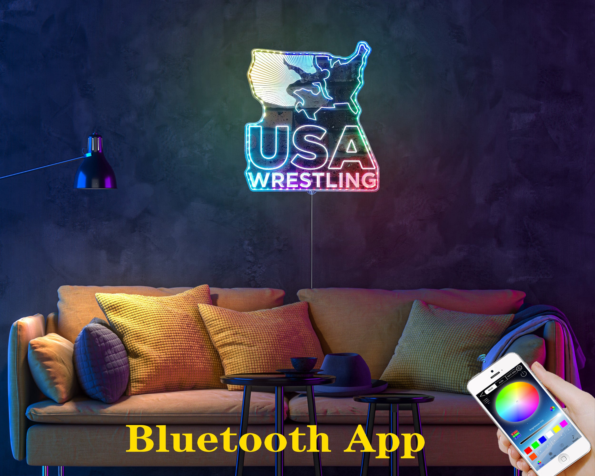 USA Wrestling Neon Dynamic RGB Edge Lit LED Sign