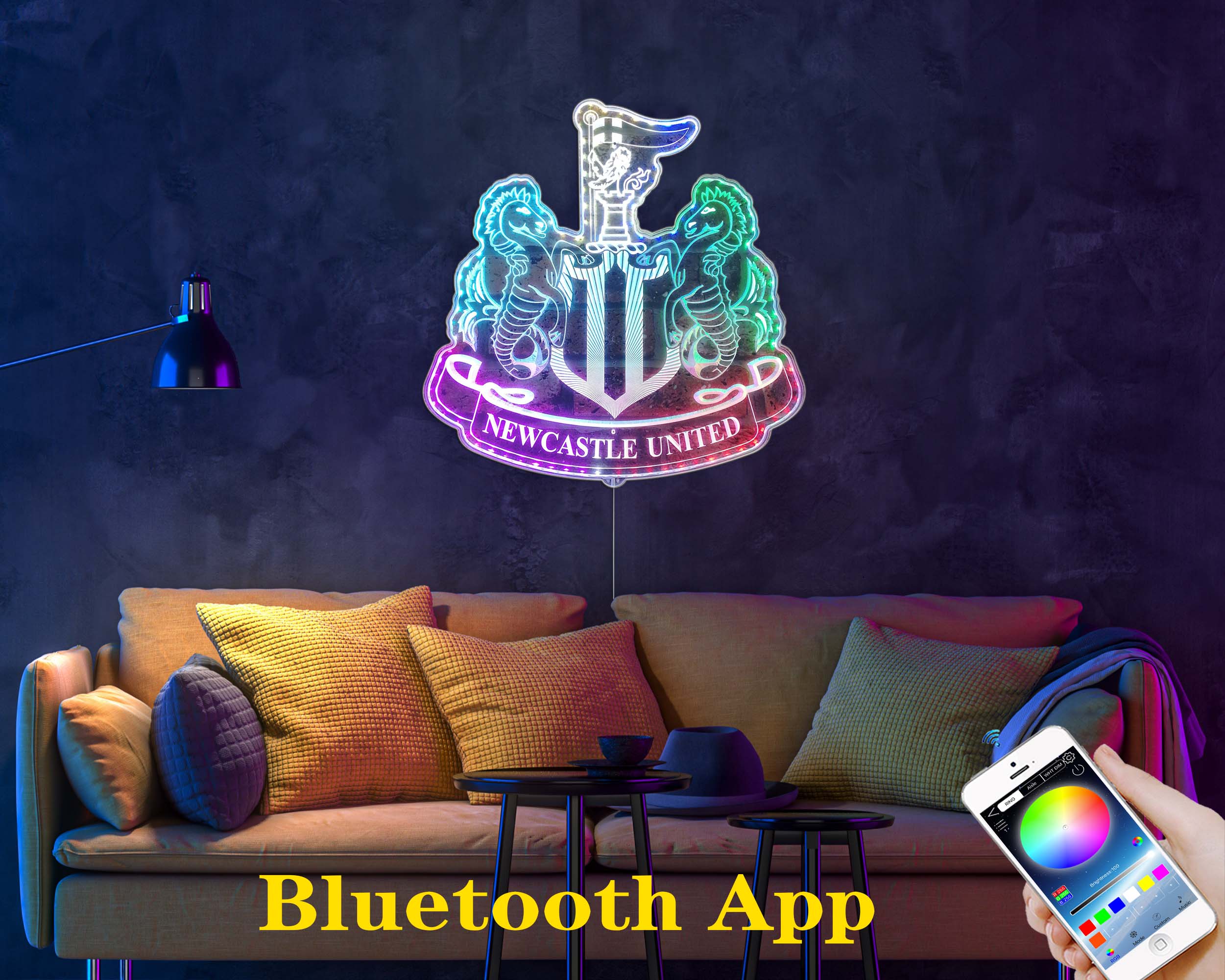 Newcastle United  Neon LED Sign with Dynamic RGB Colors