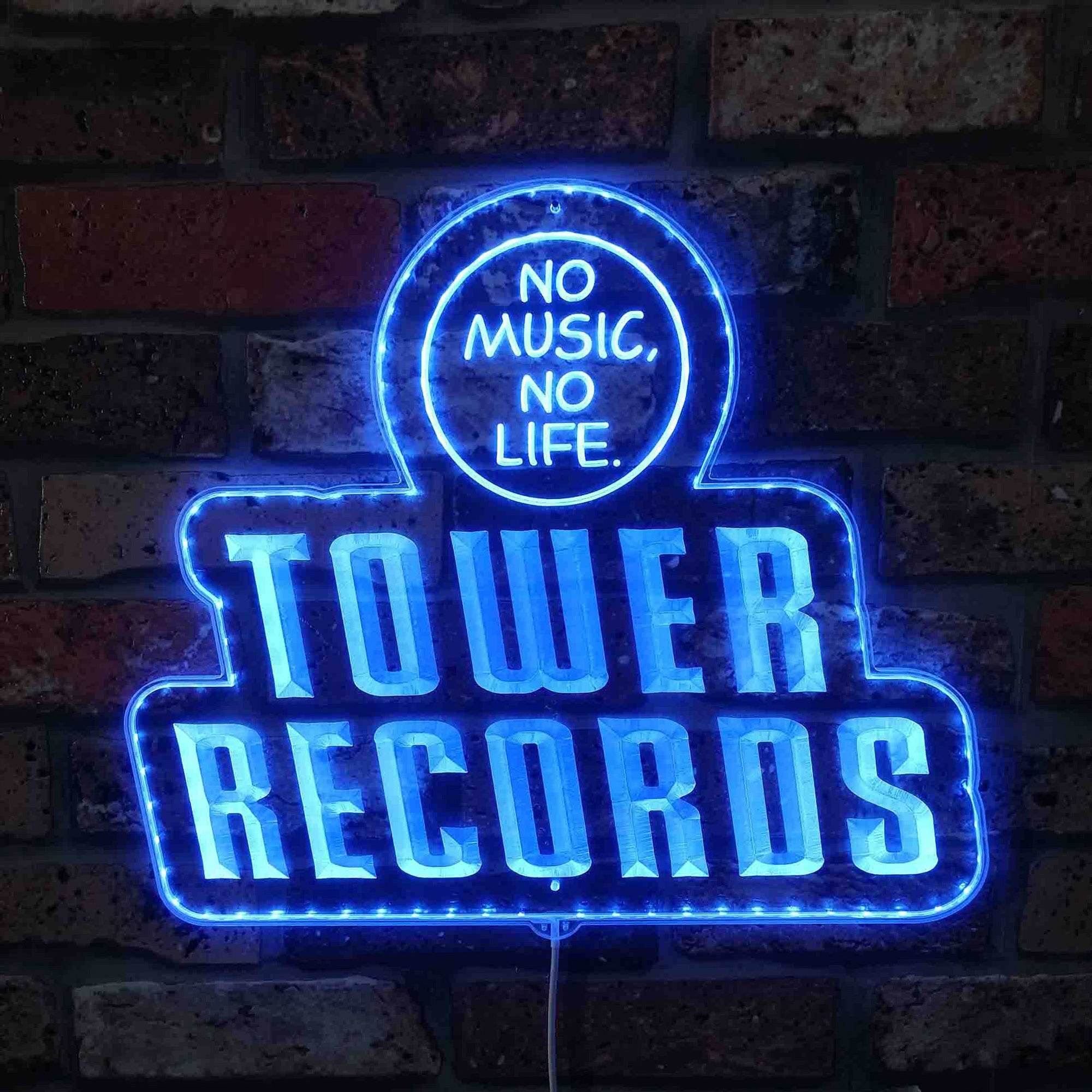 Tower Records No Music No Life Neon LED Sign with Dynamic RGB Colors