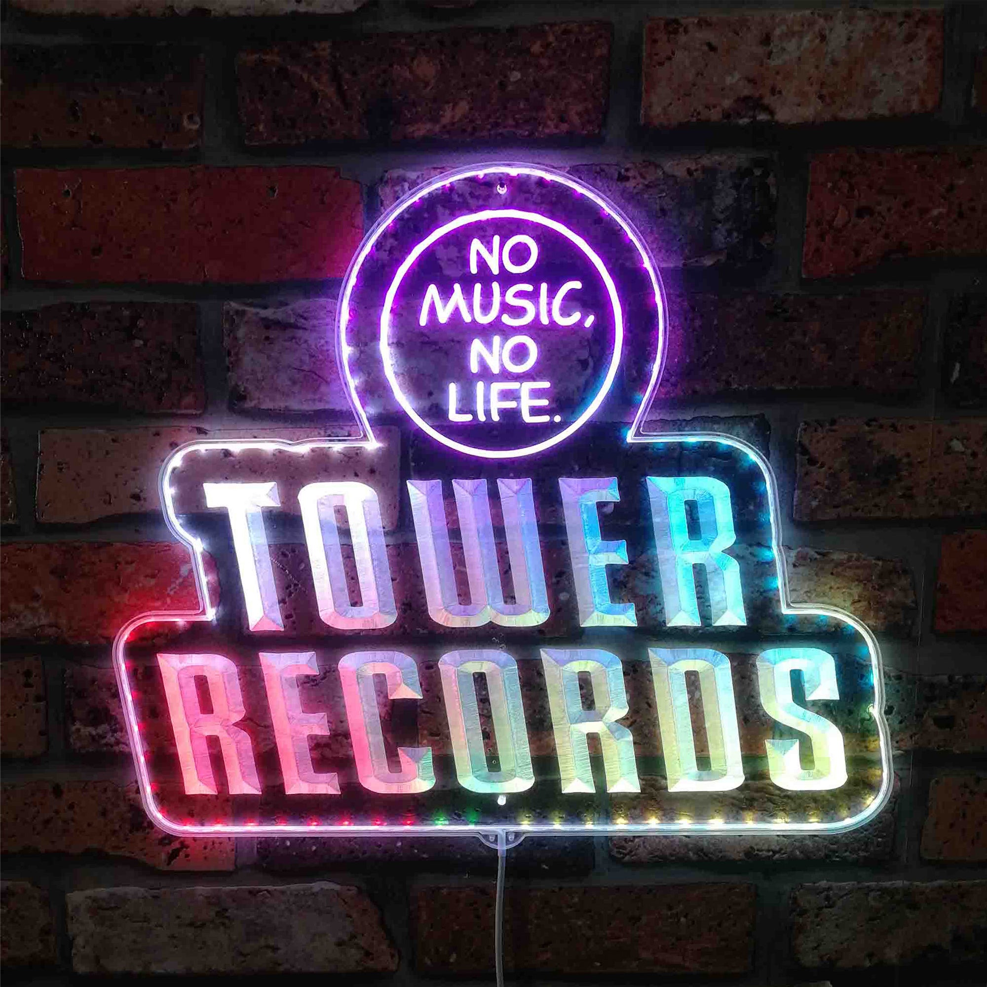 Tower Records No Music No Life Neon LED Sign with Dynamic RGB Colors