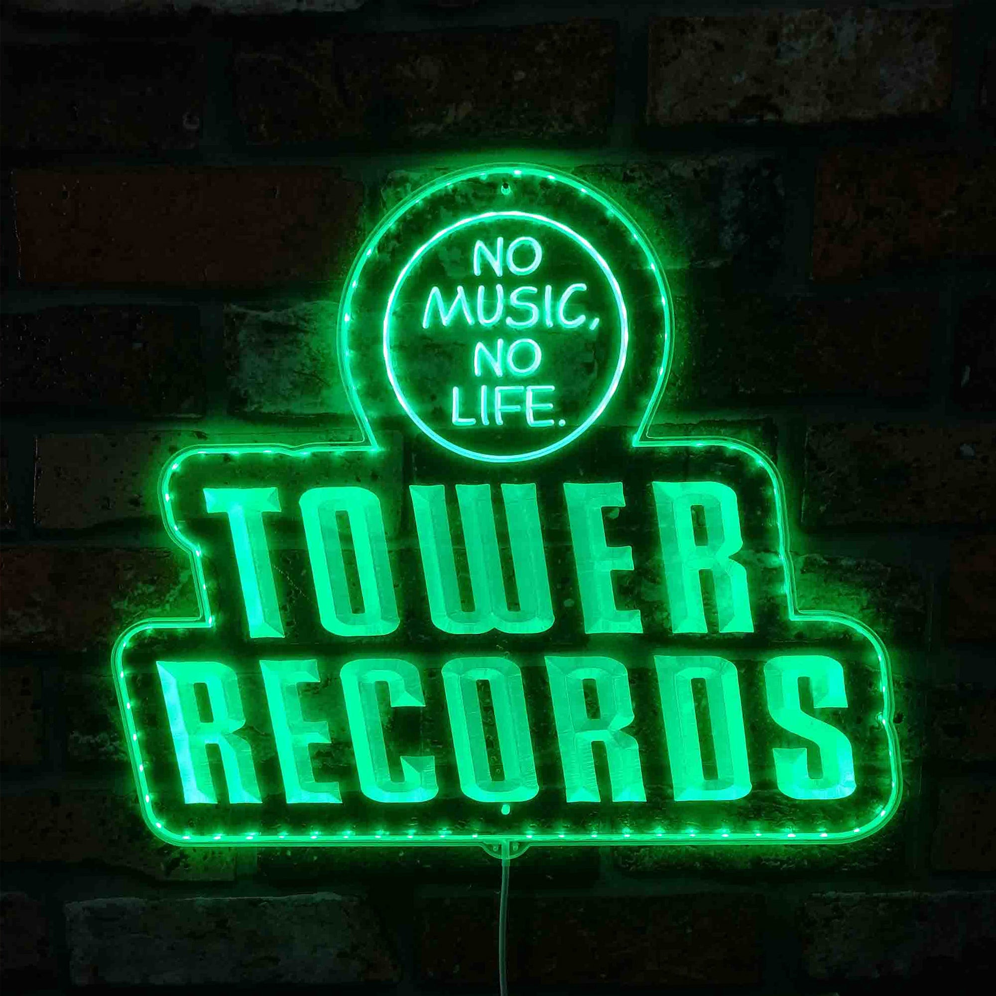 Tower Records No Music No Life Neon LED Sign with Dynamic RGB Colors