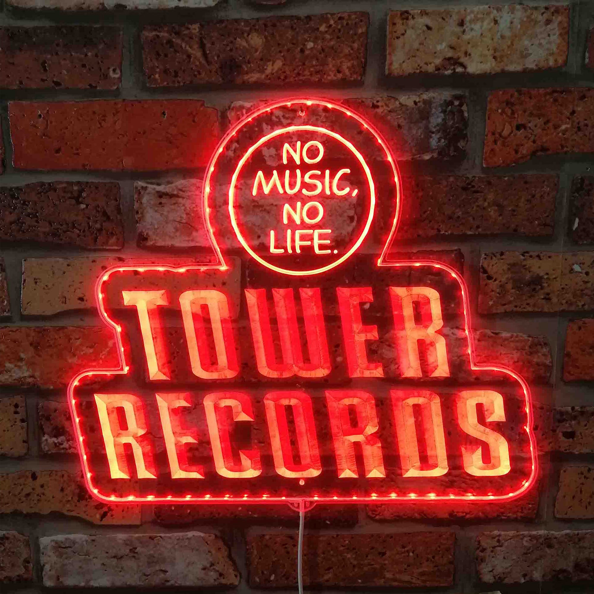 Tower Records No Music No Life Neon LED Sign with Dynamic RGB Colors
